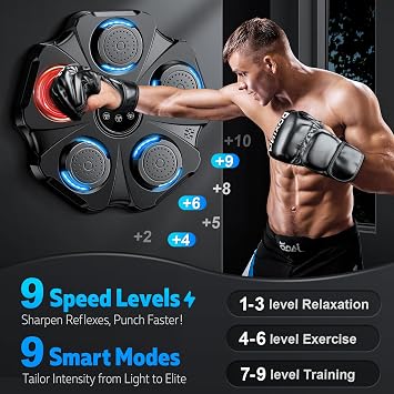 2026 Upgraded Music Boxing Machine - Interactive Punching Trainer, Large Size Wall Mounted Electronic Boxing Target with Adult & Kids Gloves, 9 Modes & 9 Speeds for Adults & Kids
