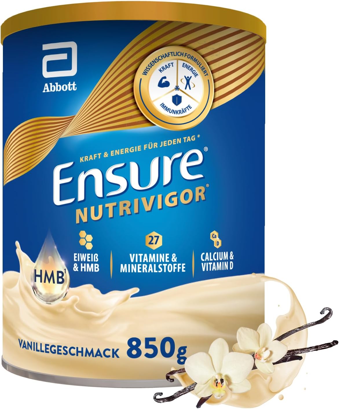 Ensure NutriVigor Vanilla Shake – 1 x 850 g – Nutritional supplement with CaHMB, proteins and 27 vitamins and minerals – For a healthy, balanced diet