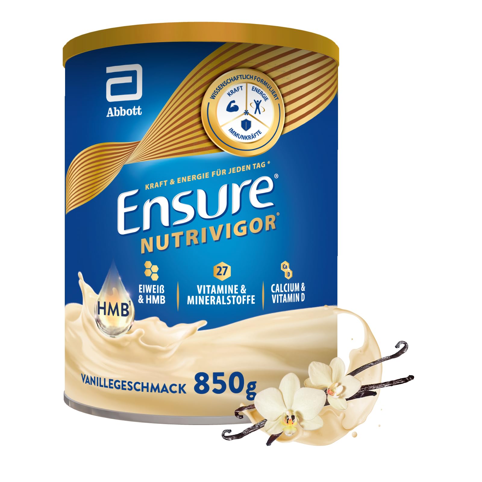 Ensure NutriVigor Vanille 850g Nahrungsergänzungsshake: Proteine, 27 Vitamine & Mineralstoffe, Vitamin C, Vitamin D, Zink und Magnesium – Für eine gesunde, ausgewogene Ernährung