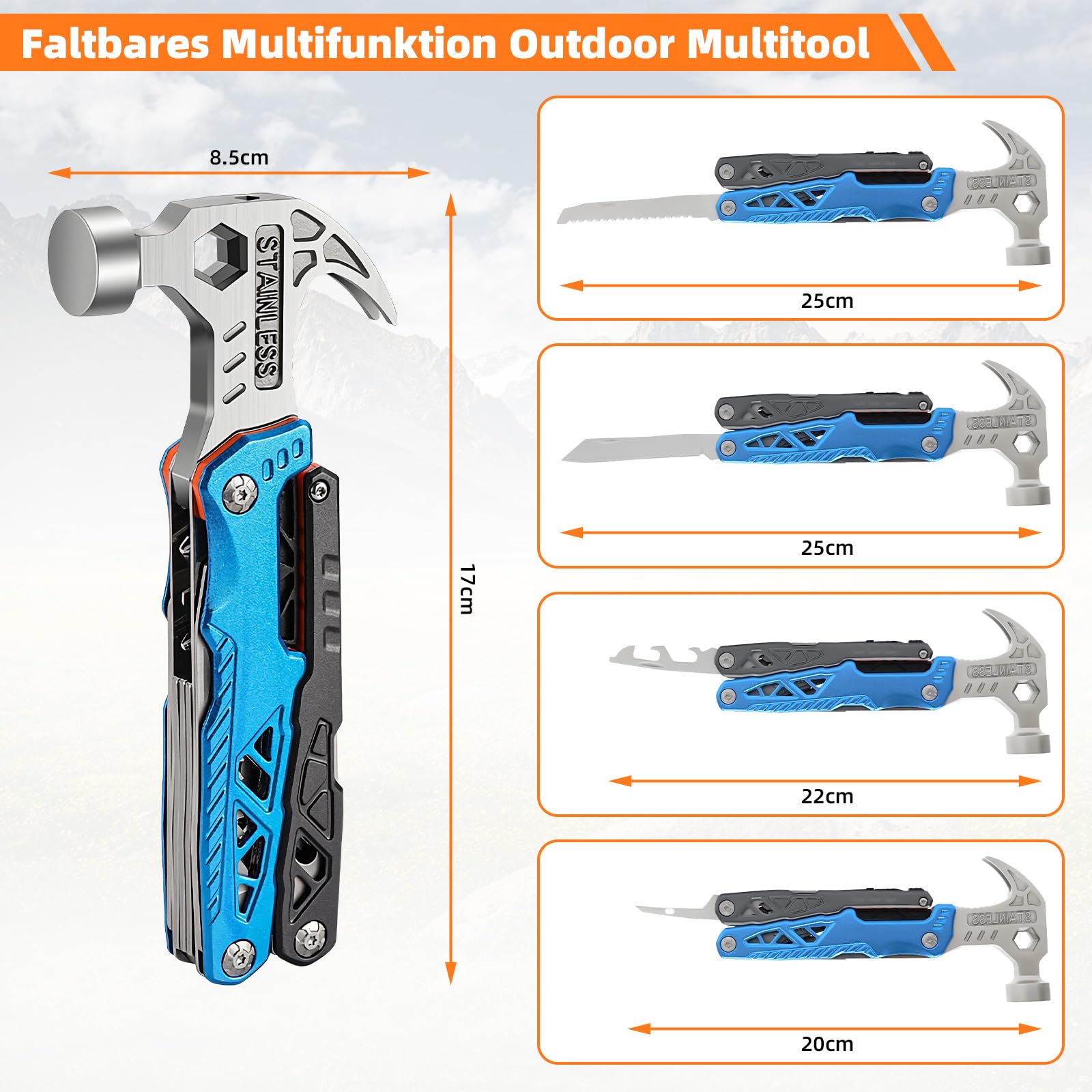 Multitool mit Hammer und Nagelzieher, robustes Werkzeug fr Camping Outdoor  : Amazon.de: Baumarkt