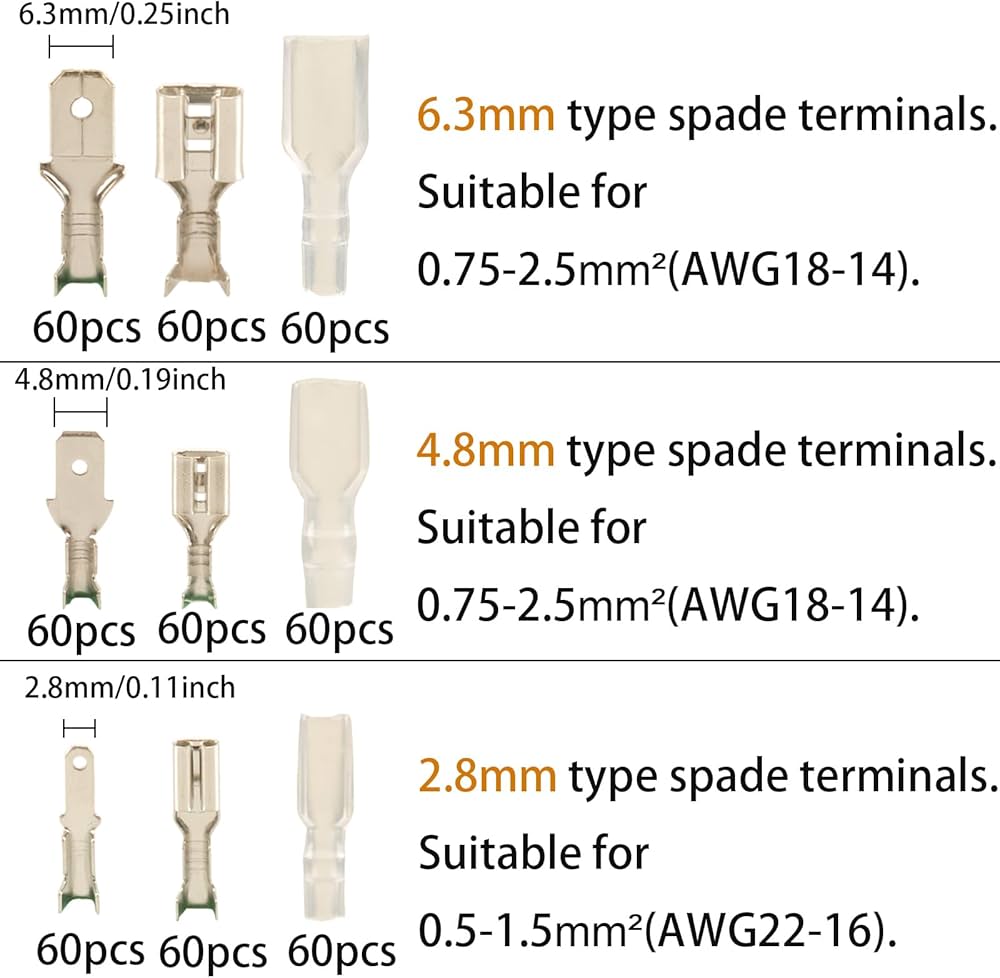 Spade Connector 900/540X Assortment Spade Crimp Terminals Electrical Wire Spade Terminal Kit