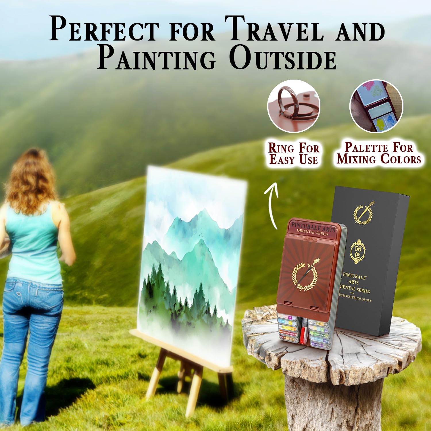 Pinturale Set Acquerelli Professionali Per Artisti | 56 Colori Acquerello + Pennello | Kit Acquerelli Da Viaggio