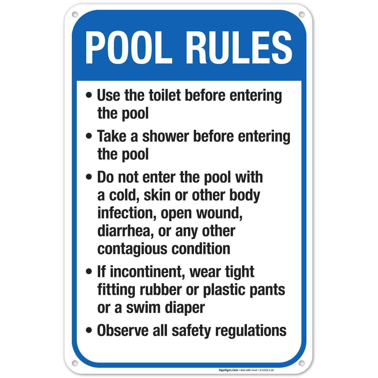 Arizona Pool Rules Sign, Complies With State Of Arizona Pool Safety Code, 12x18 Inches, 55 mil thick HDPS (high density polystyrene), Made in USA by Sigo Signs