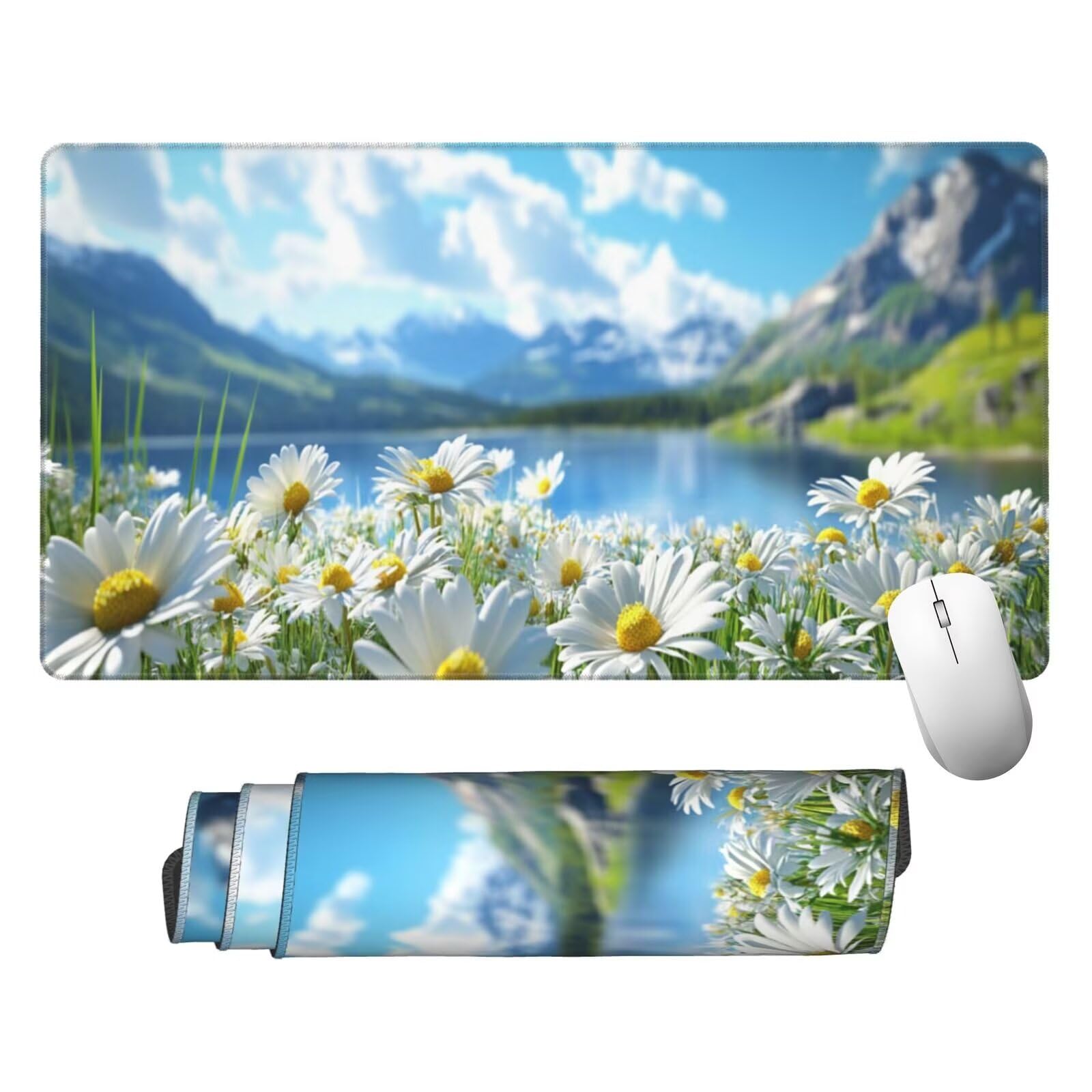 Niebieska podkładka pod mysz XXL krajobraz mata na biurko 1600 x 800 x 3 mm zmywalna podkładka do gier na laptopa, z antypoślizgową gumową podstawą do gier, PC, pracowników biurowych Y1435
