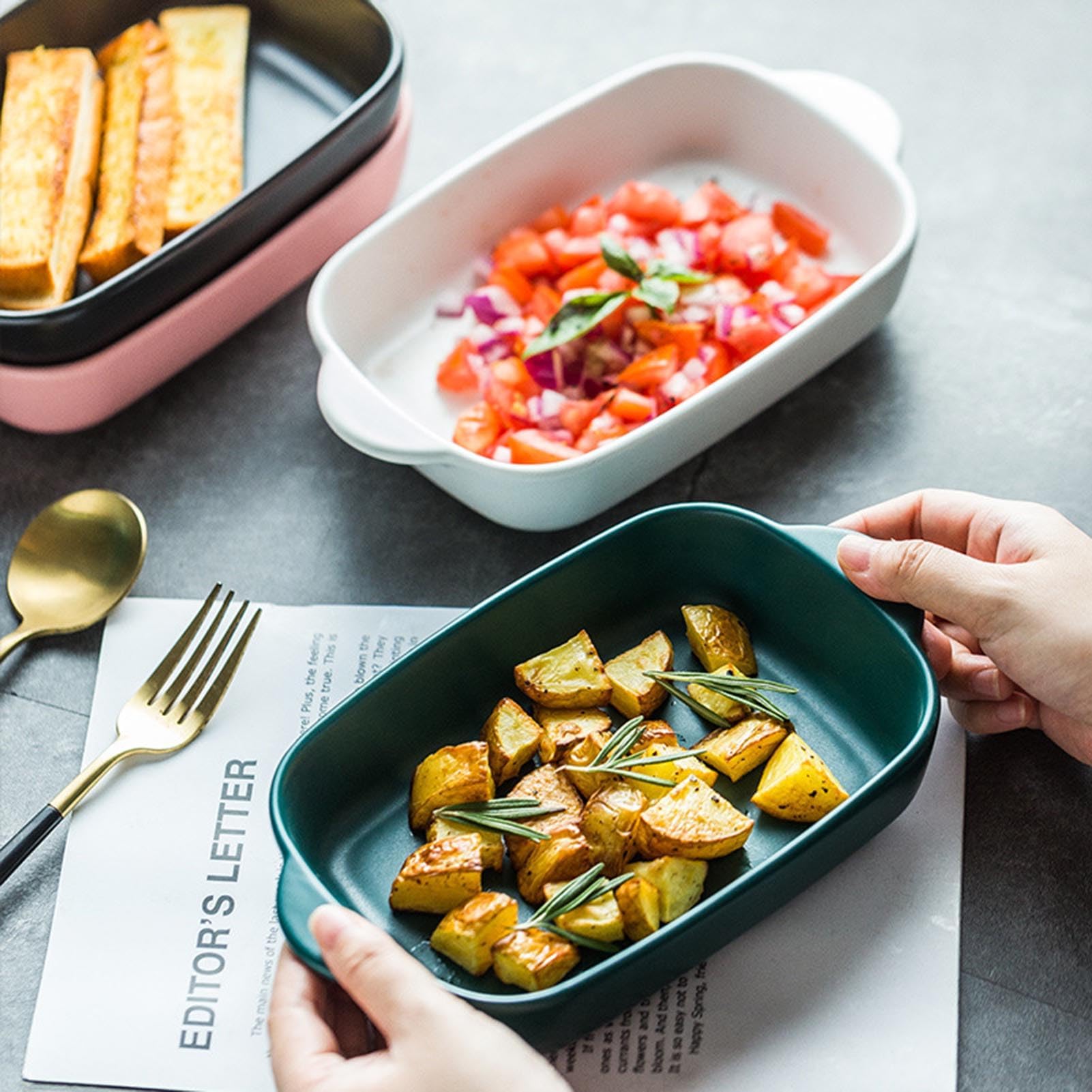 Ceramiczne naczynie do pieczenia z podwójnymi uchwytami, prostokątne naczynia do pieczenia lasagne i zapiekanek, wszechstronne naczynia do pieczenia od piekarnika do stołu