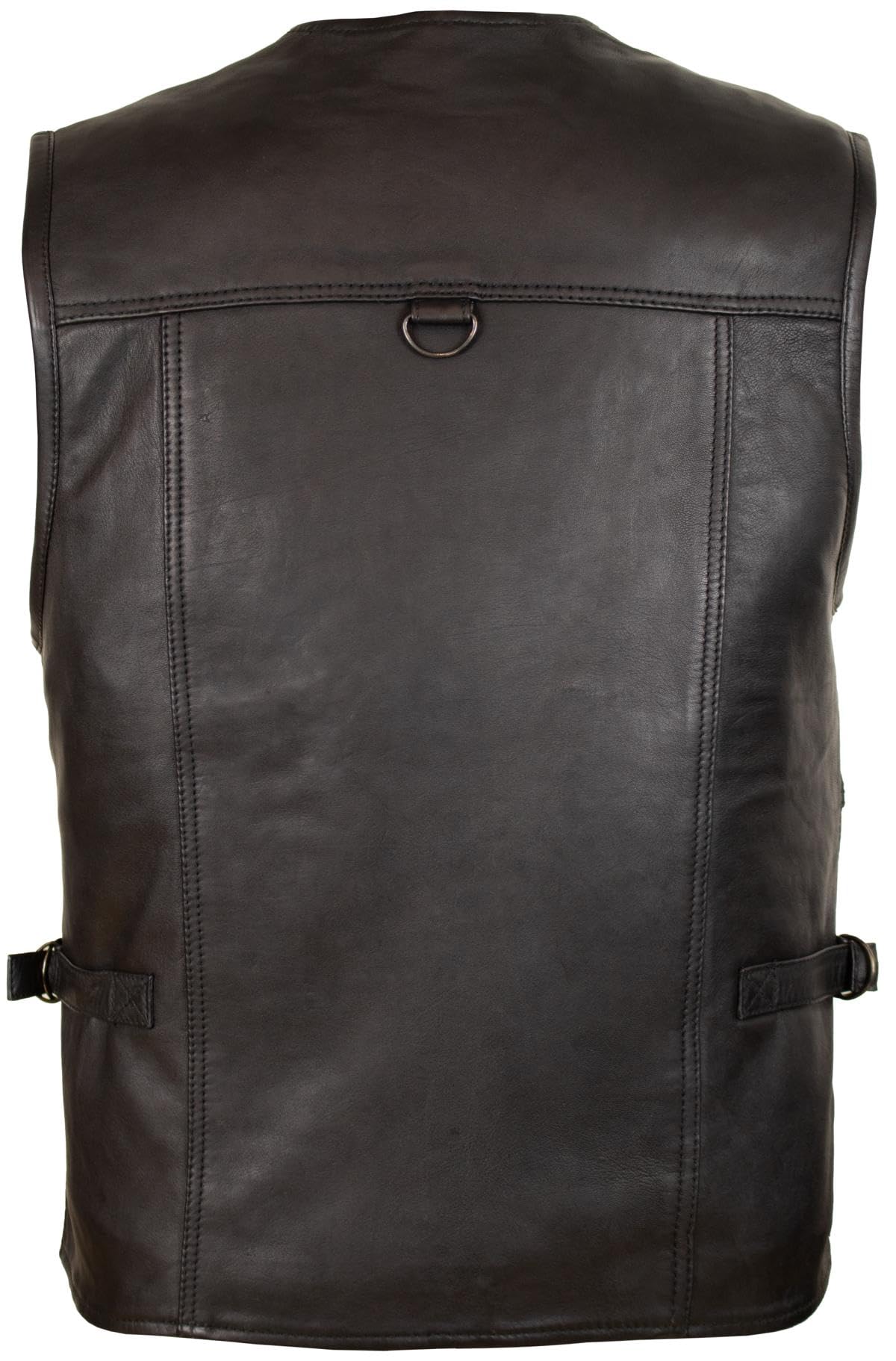 MDM Gilet en cuir nappa d’agneau souple pour homme, léger et confortable, nombreuses poches, 4 couleurs, Moto (FR/ES, Alpha/lettres, 4TG, Taille normale, Taille normale, Noir lisse)