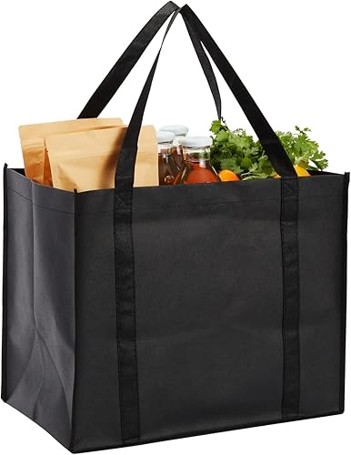 Miniatura 3 de Okuna Outpost Paquete de 10 bolsas de comestibles reutilizables extragrandes negras con asas para compras, pequeñas empresas, venta al por menor