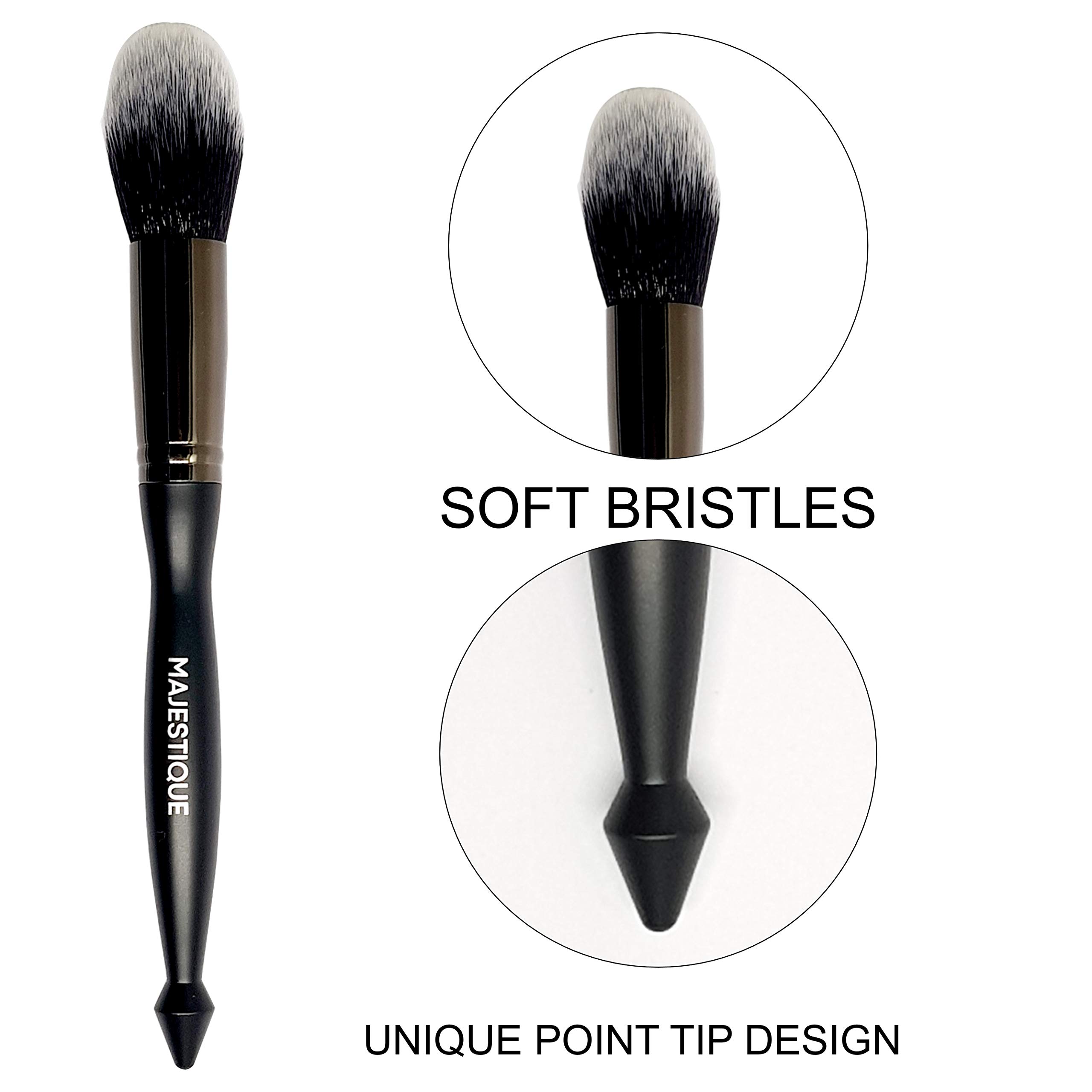 MAJESTIQUE Majestique, set di pennelli da trucco con manico nero, pennello per cipria, pennello per fard, pennello angolato, pennello per contouring, kit di pennelli da trucco nero argento (confezione