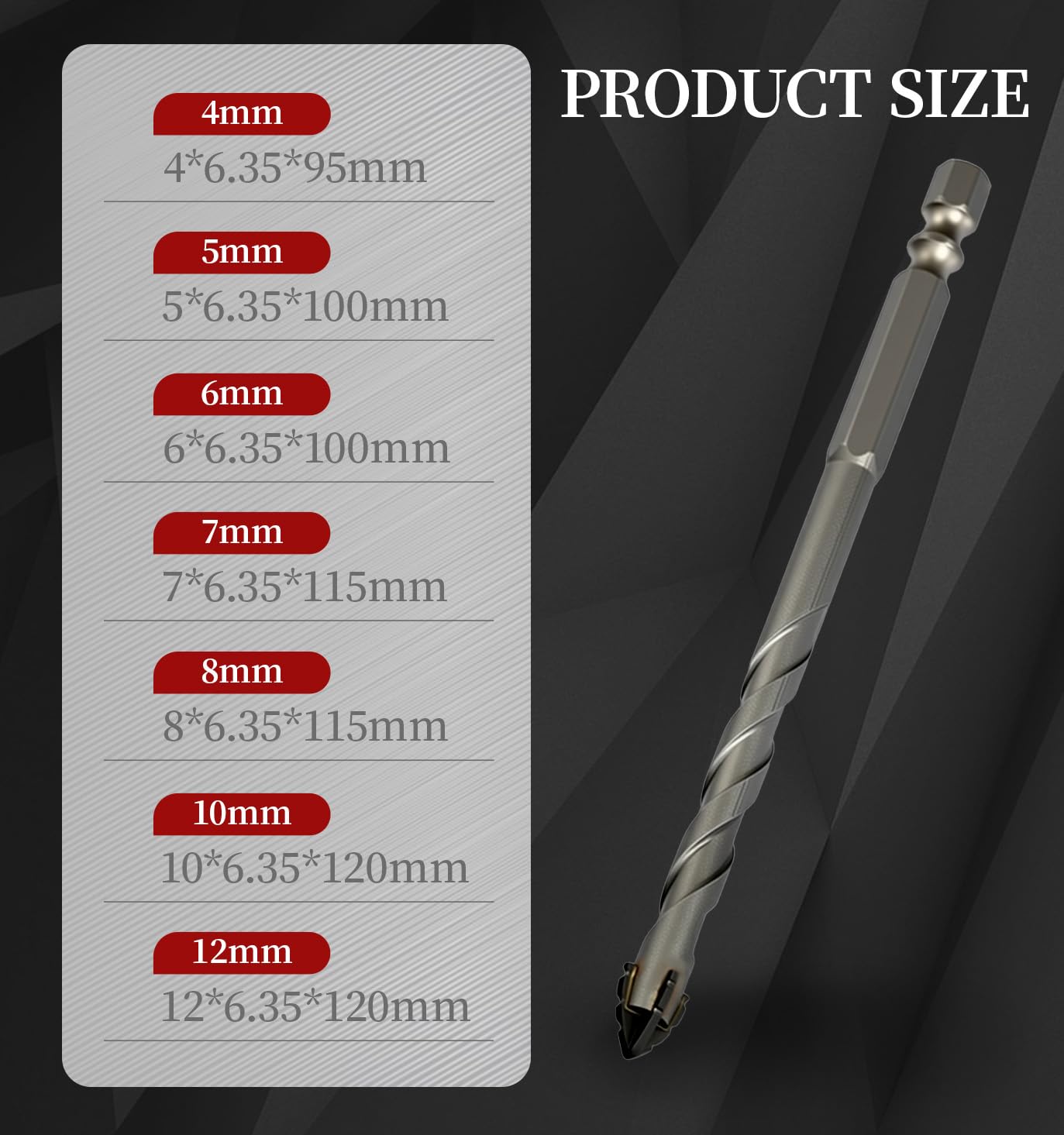 Juego De Brocas 4 Mm, 5 Mm, 6 Mm, 7 Mm, 8 Mm, 10 Mm, 12 Mm Acero De Tungsteno Brocas Hormigon Punta En Cruz DiseñO Dentado De Cuatro Filos Taladro ExcéNtrico Para Azulejos, HormigóN Y Vidrio