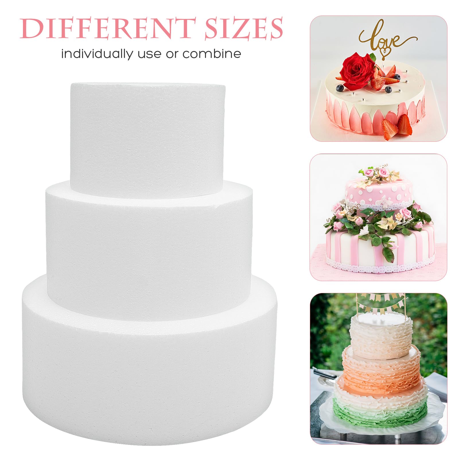 Hemoton 3-teiliges rundes Kuchen-Schnuller-Set, künstliche Kuchen-Schnuller, Schaumstoff-Modelle | Geburtstag Hochzeit Display Kunst zum Dekorieren, Üben, Ausstellen, DIY Kunst & Handwerk, 15,2 cm, 20,3 cm, 25,4 cm