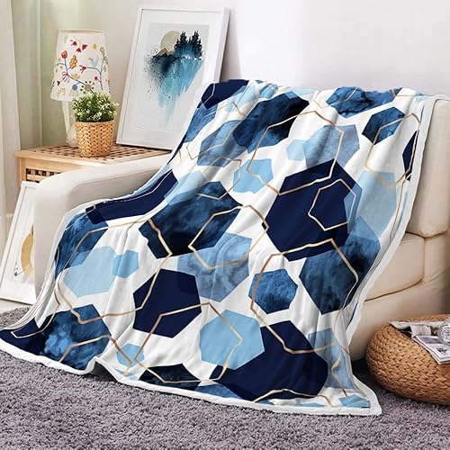 Blue Grey Modern Geometric Throw Blanket, Watercolor Deep Blue Navy