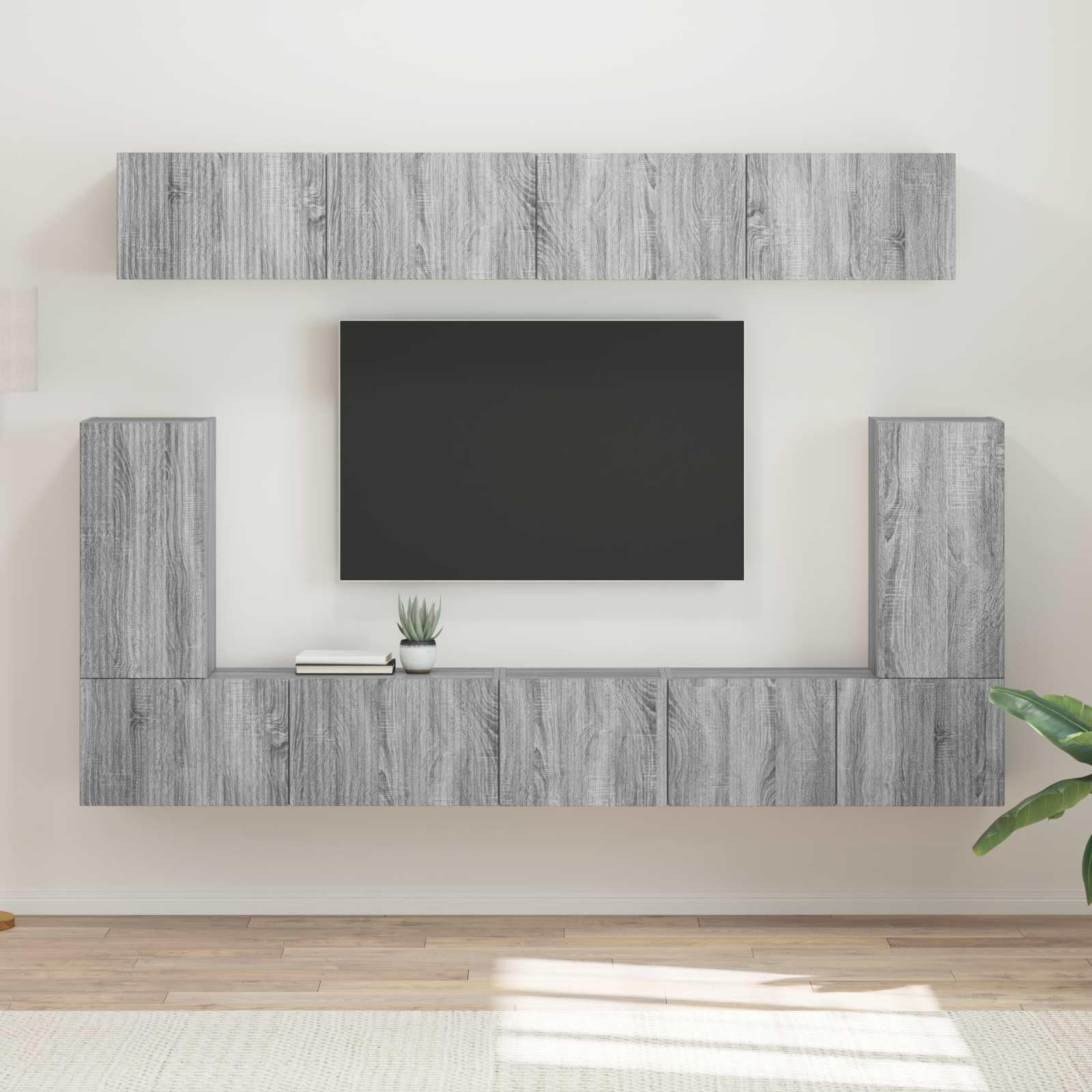 TV-Schrankset Wandmontiert, 5-teilig, Graues Sonoma Holzwerkstoff, Modernes Media-Center für Wohnzimmer, Langlebiges Design