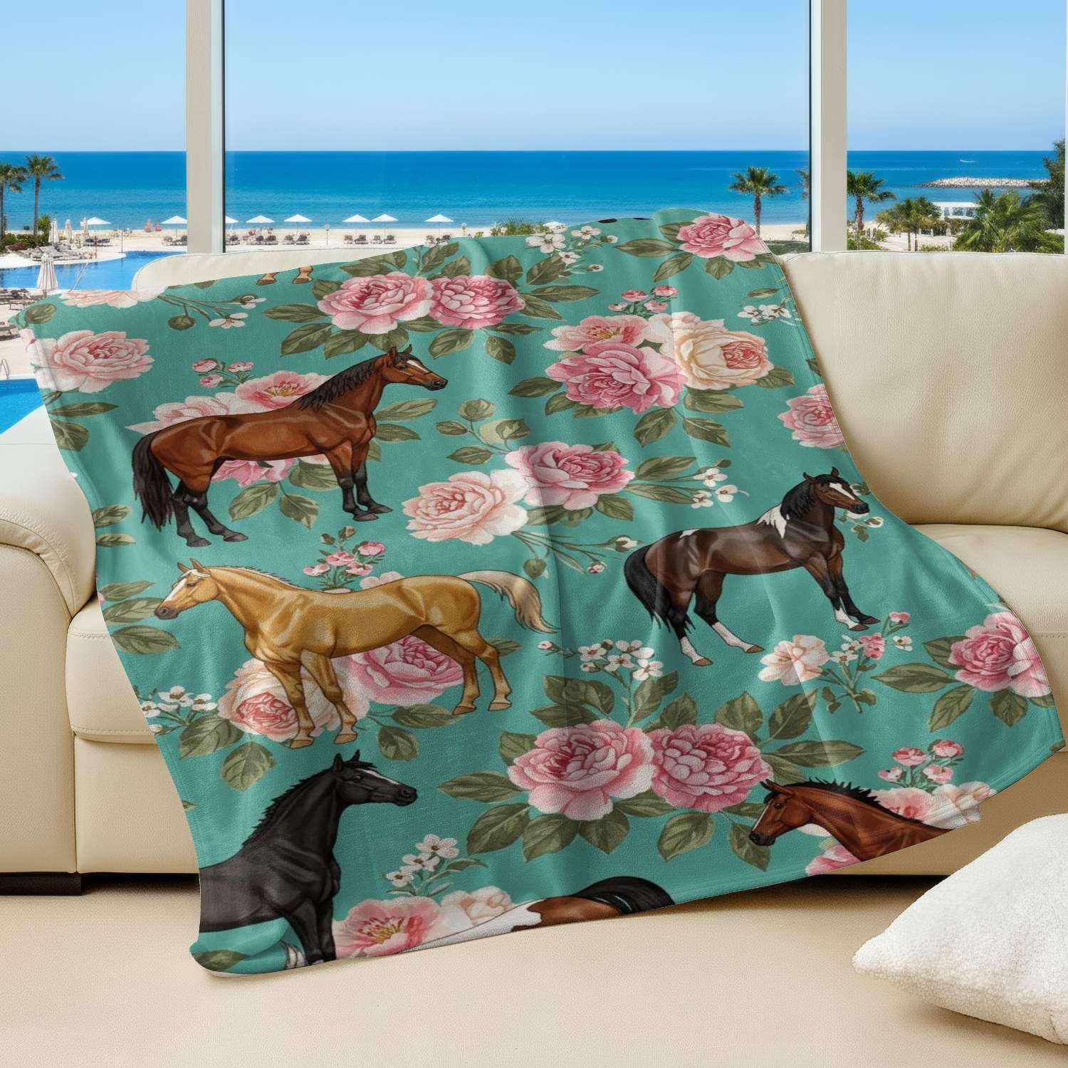 Couverture en flanelle cheval pour cocooning sur canapé et soirées fraîches au salon
