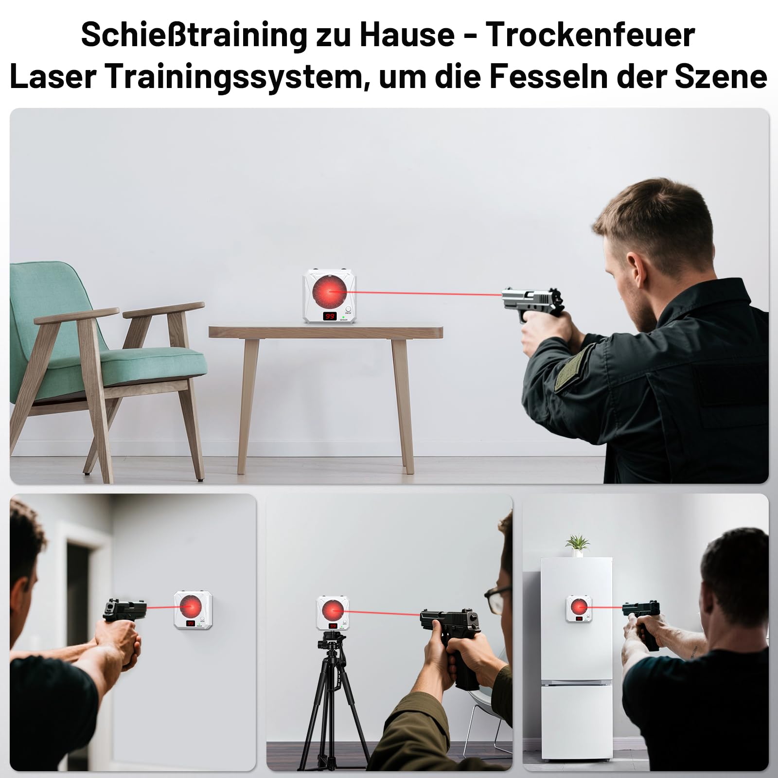 Dry Fire Trainingssystem - Elektronisches Laser Trainingsziel mit 5 Einstellbaren Stufen und Ton/Licht Feedback, Universelle Munitionskompatibilität, Geeignet für Schießübungen