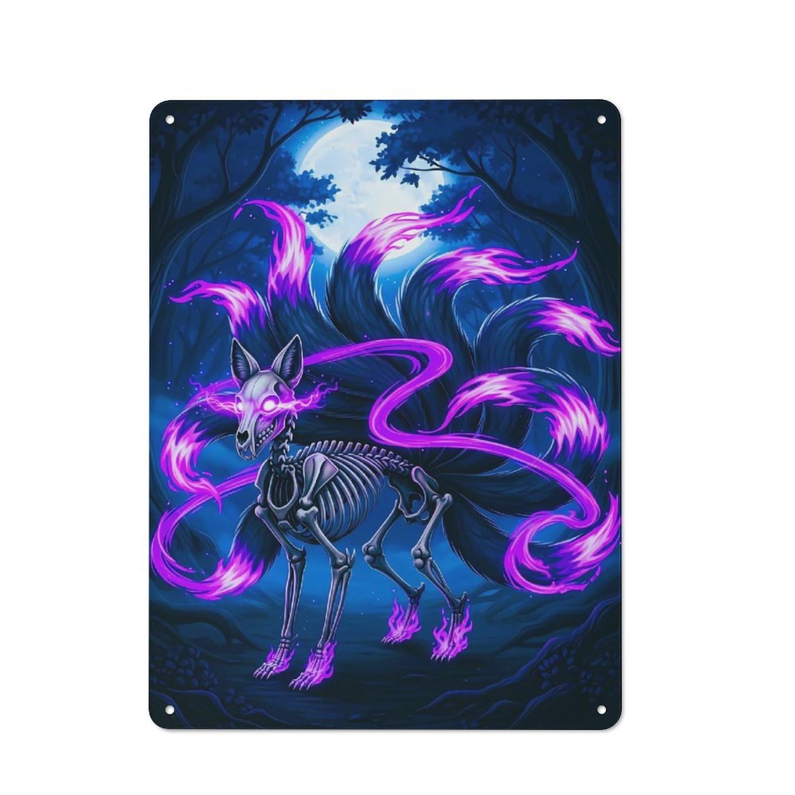 Junmoney Style-19 Loft Style Metal Wall Art Sign 40X30cm Featuring Nine-Tailed Fox Skeleton, Urban Room Decor For Loft, Studio, Office Or Creative Room