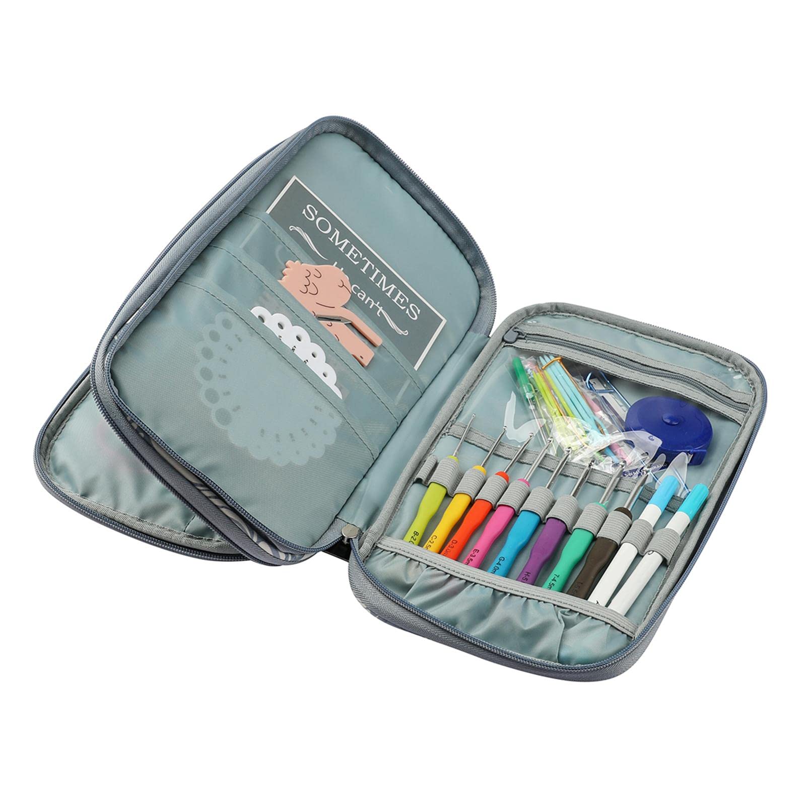 Juego de 3 fundas largas para agujas de tejer, bolsa de almacenamiento Oxford, hojas grises, hojas grises