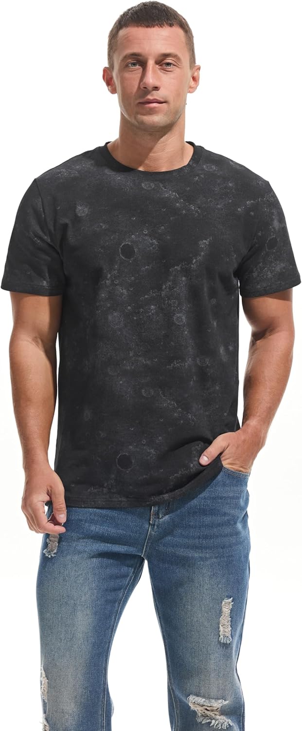 VEIISAR Men's Crew Neck T Shirt - Fitted Elastic Tees Fresh Print Tshirts - Pattern & Color 20+