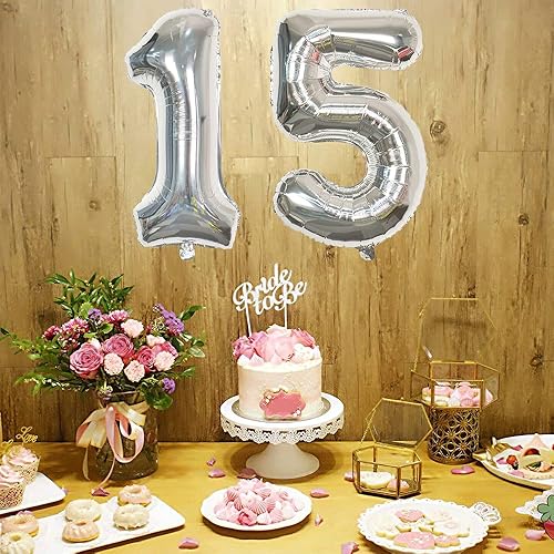 Miniatura 4 de Globos plateados gigantes del número 15, globos gigantes de número 15, globos de helio de 32 pulgadas, globos de aluminio de Mylar para niños y