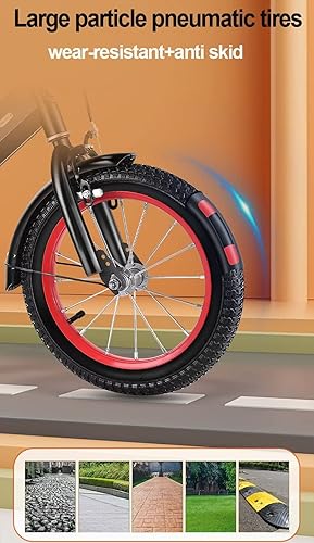 Miniatura 6 de Triciclos de pedales grandes con rueda inflable, bicicleta tándem de 3 a 8 años, triciclos para niños con mango de empuje para padres, compartimento