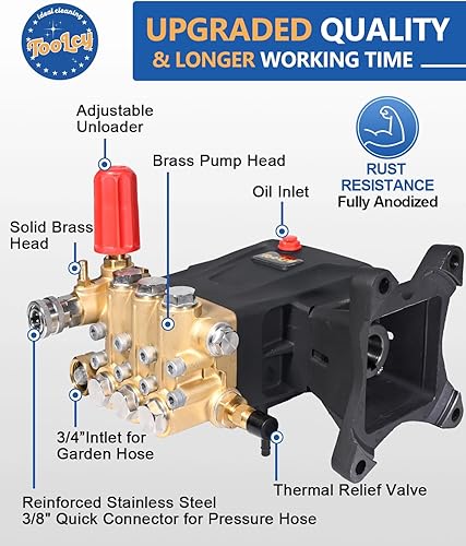 Miniatura 4 de TOOLCY Bomba de lavado a presión Max 4000 PSI 4.2 GPM, eje de 1 pulgada de repuesto de bomba de lavado de energía de gas horizontal, accionamiento