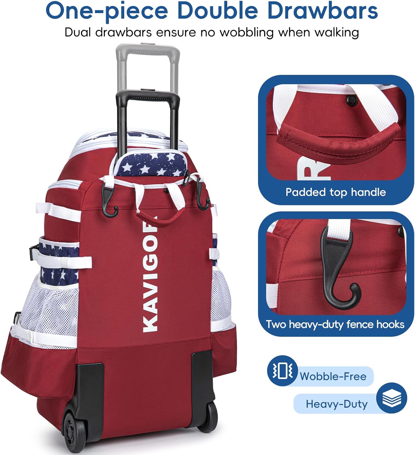 Catchers Gear Bag with Wheels, 90L Rolling Baseball/Softball Bag Holds 2 Sets of Gear with Glove Compartment, Helmet Holder & Shoe Compartment - Image 7