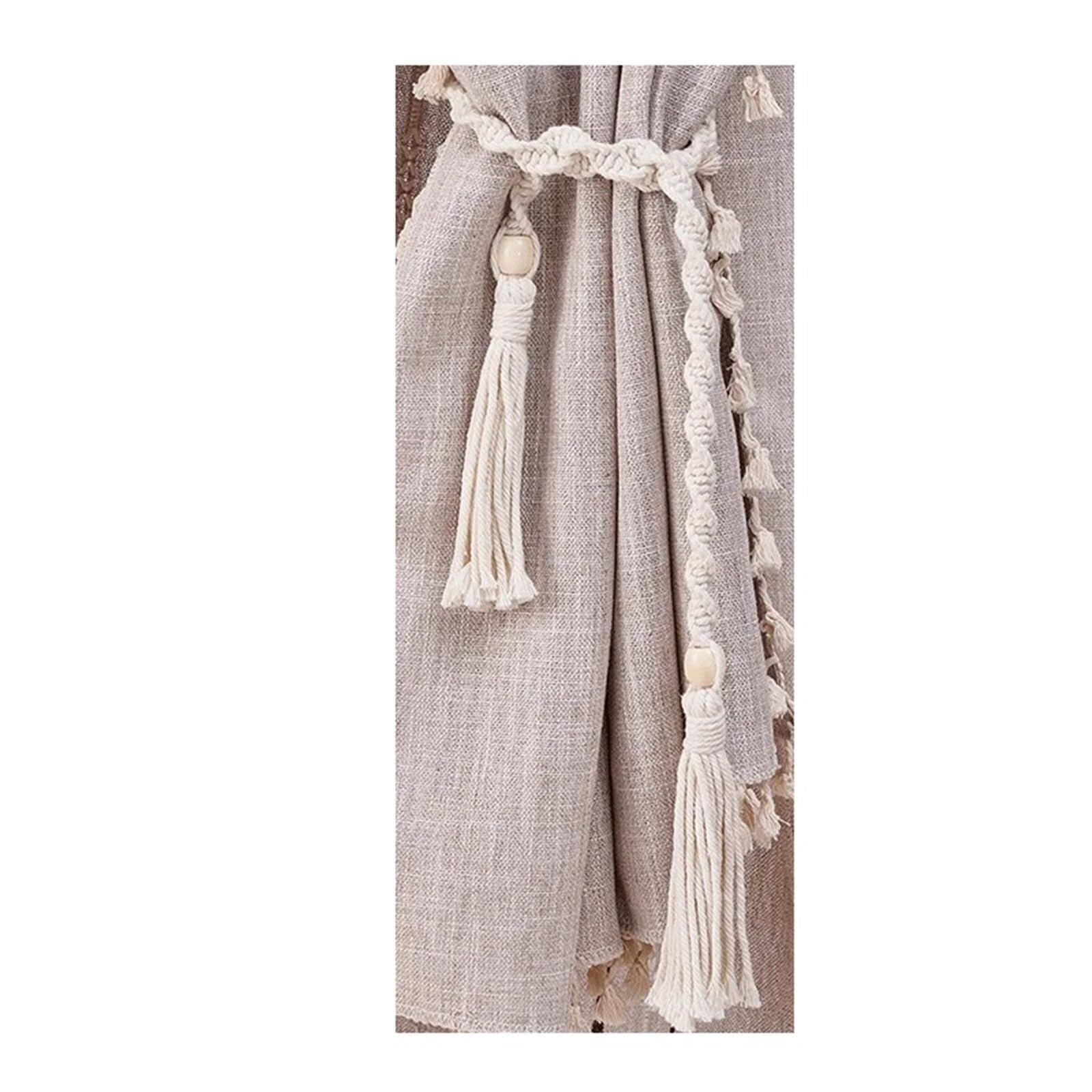 Tie Backs For Curtains Cotton Rope Curtain Tieback With Tassels/Holdback Tie Belt(White)