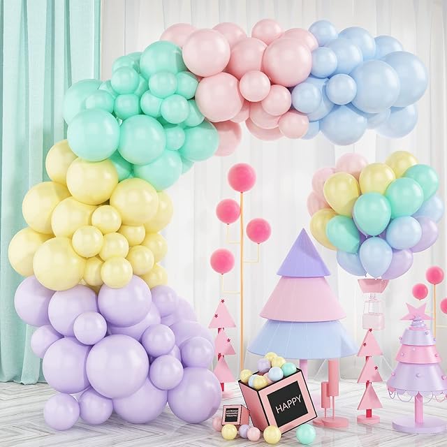 Pastel Balloon Garland Arch Kit, 78 Pcs Macaron Pastel Balloons Arch Kit with 5 Kinds Assorted Color Latex Balloons for Girls Candy Birthday Wedding Baby Shower Graduation Party Background Decorations