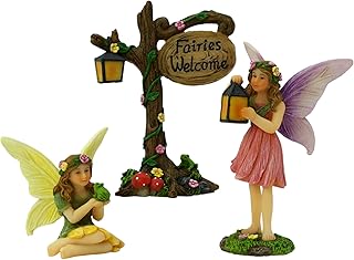 PRETMANNS Fairies for Fairy Garden – Cute Accessories for an Outdoor Miniature Garden with Figurines and a Sign- Colorful Supplies – 3 Piece Set