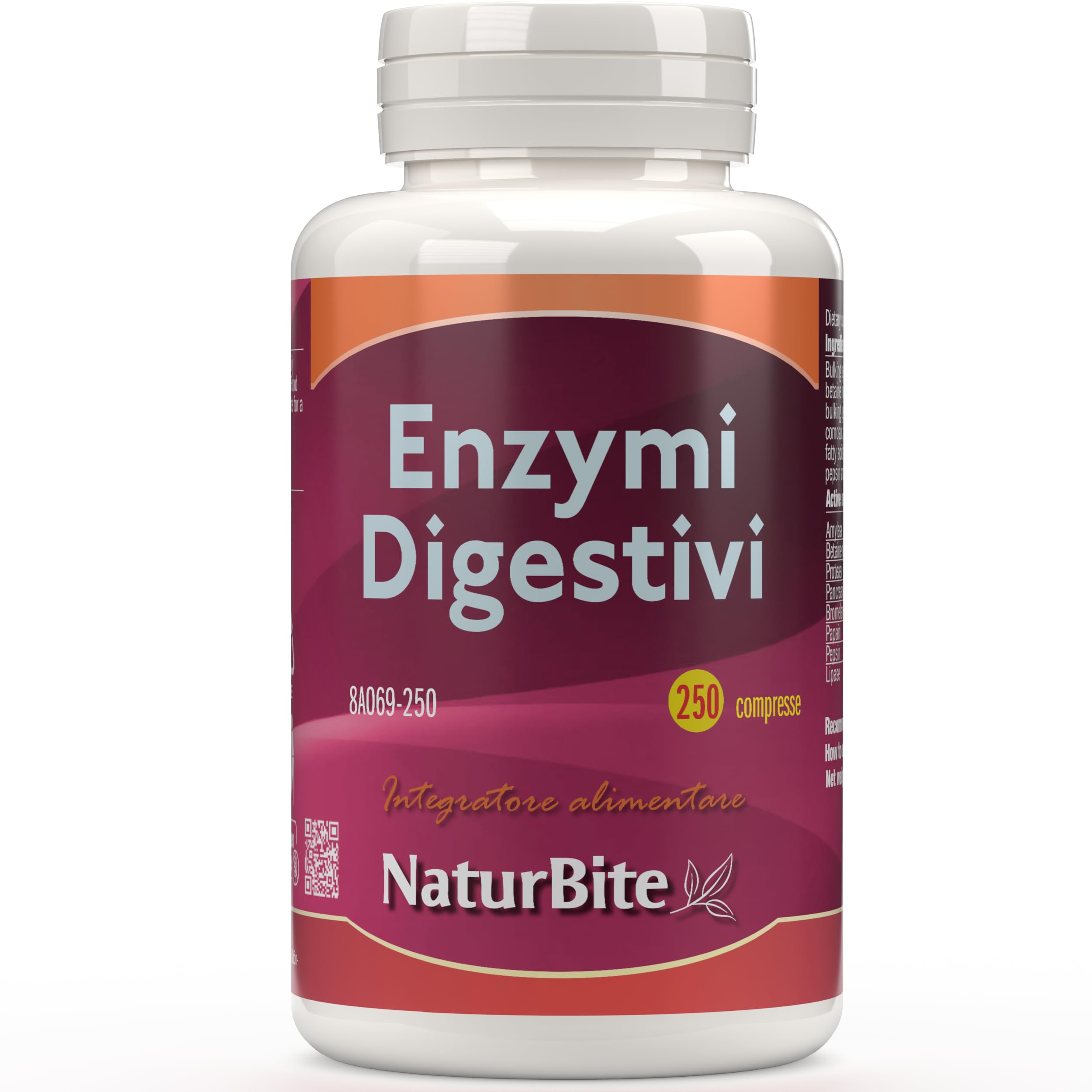Naturbite Enzimi Digestivi, 250 compresse, Naturbite. Migliora il Processo Digestivo facilitando la scomposizione e l'assorbimento dei nutrienti dagli alimenti.