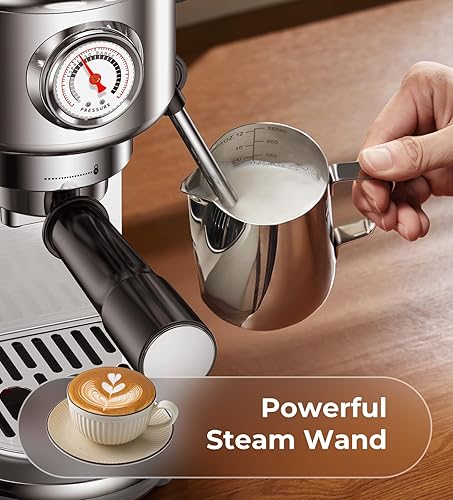 Miniatura 6 de Máquina de café expreso con espumador de leche, 20 bares de alta presión profesional, máquina de café automática, compacta de acero inoxidable para