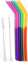 Norpro Color Changing Silicone Reusable Straws, Set of 6 with Cleaning Brushes - Eco-Friendly Fun for Hot/Cold Drinks