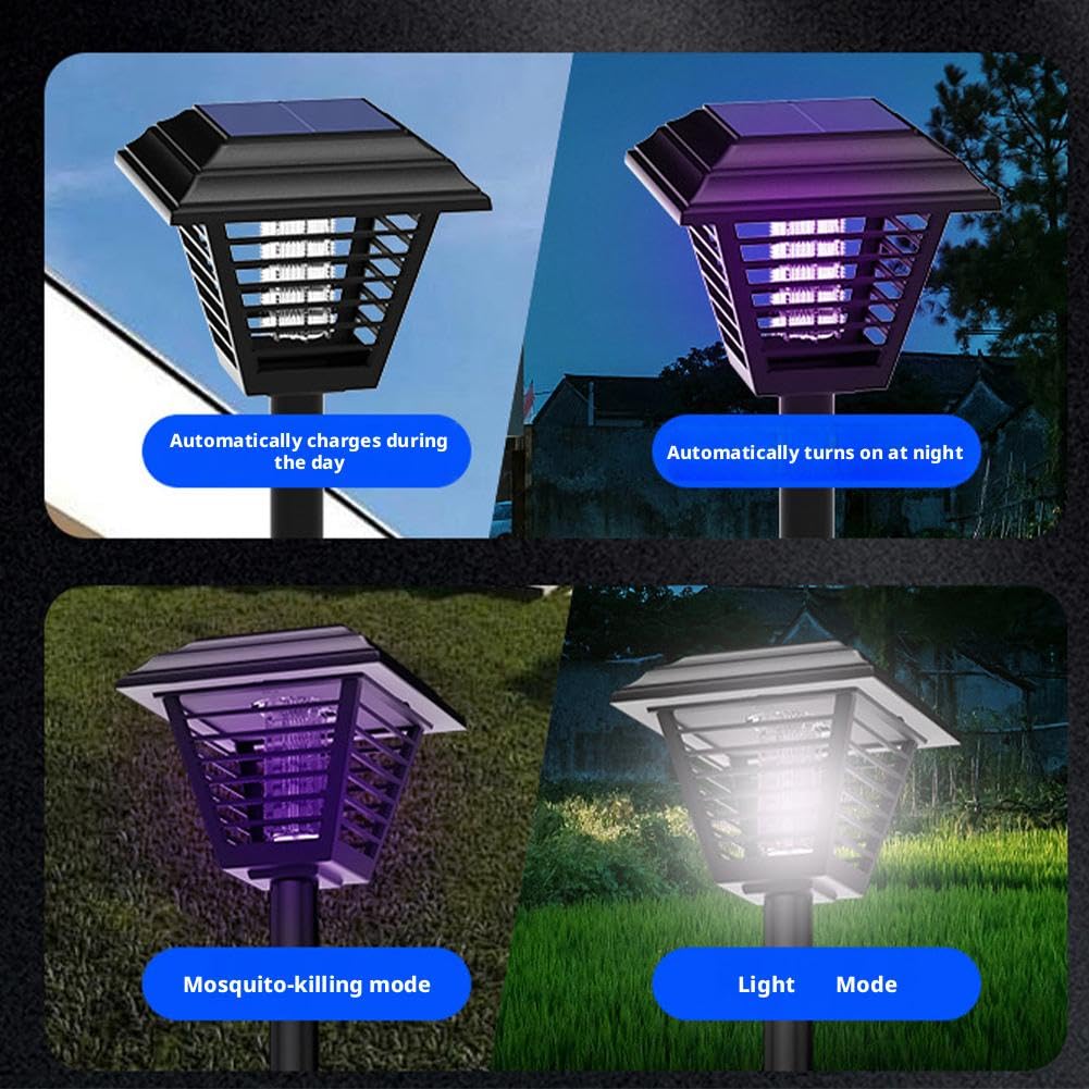 Zapper per insetti a energia solare, impermeabile, 2 pezzi, grande, alimentato a energia solare, con luce UV, lampada repellente per zanzare, senza fili, per interni ed esterni, casa, cortile, patio