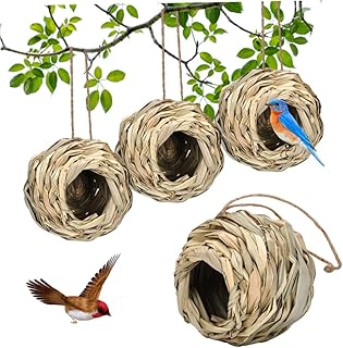 Bird House,Bird Boxes,Bird Houses for Garden,Bird Nesting Box Hanging Bird Nest Outdoor Grass Woven Bird House Hanging Bird Hut for Garden Patio Lawn Decor 4PCS 12 * 12 * 6cm