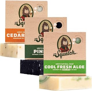 Dr. Squatch Natural Men's Bar Soap 3-Pack: Pine Tar, Cedar Citrus & Cool Fresh Aloe - Cold Process, 98% Natural Oils