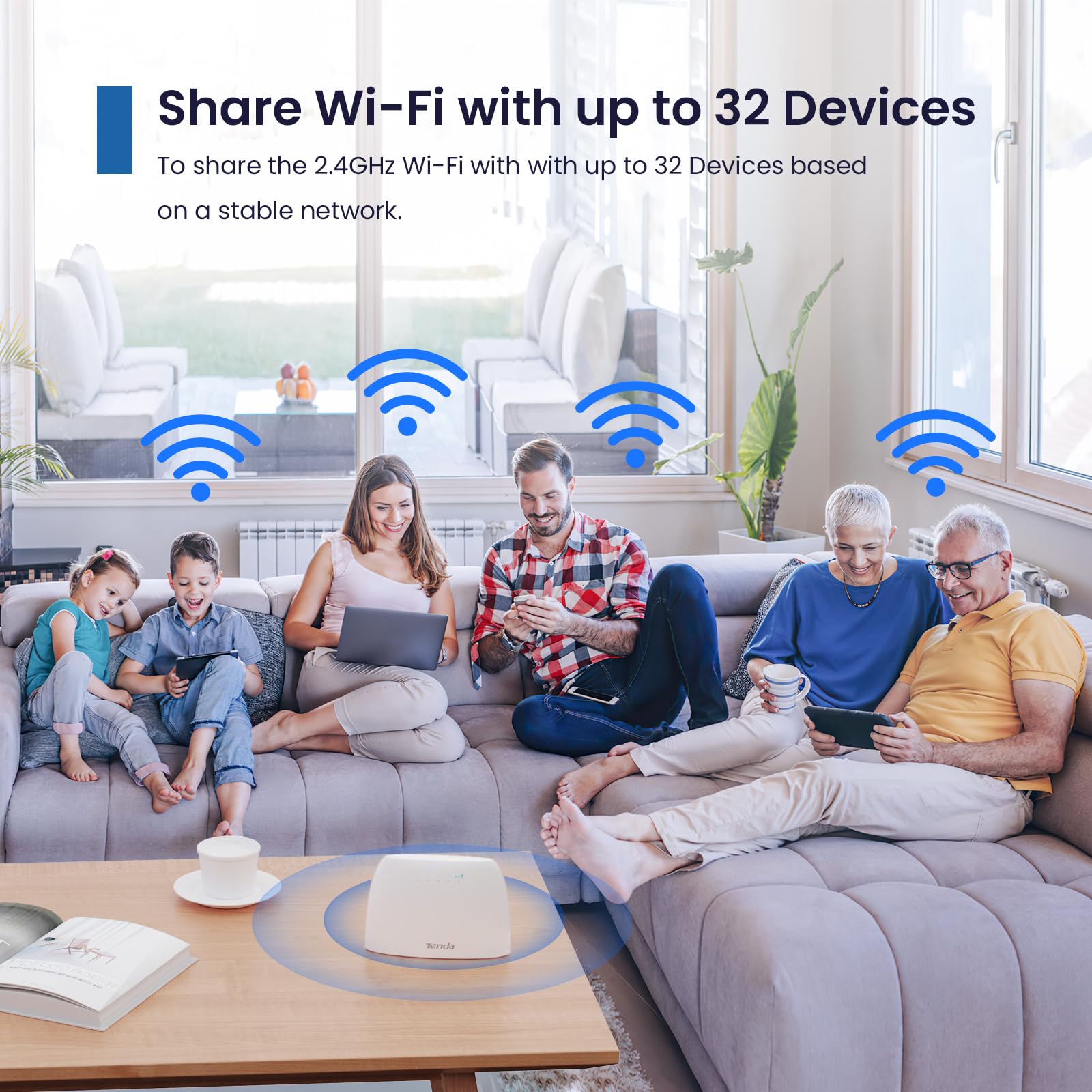 Tenda 4G03 4G LTE Router, WLAN Router für SIM-Karten (CAT4, 150Mbit/s im Download, 300Mbit/s 2,4GHz), 2 Fast-Ethernet-Ports, Plug & Play, APP, IPv6, Gast-Netzwerk, Verkehrdaten-Monitoring, Weiß