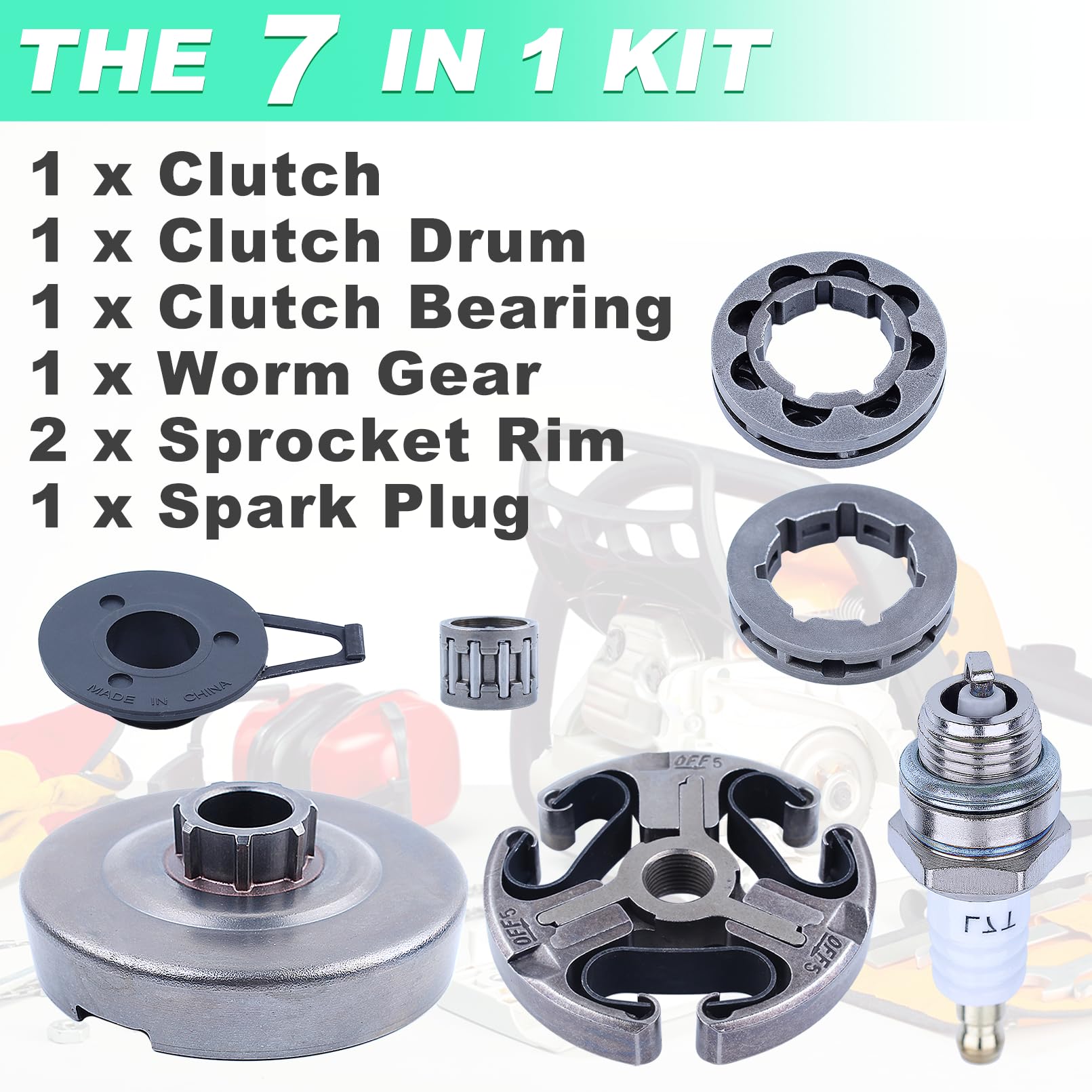 Embrayage et Jante de pignon Tambour d'embrayage Kit pour Husqvarna 362 365 371 372 XP Pièces de rechange avec Vis sans fin, Roulement d'embrayage 503 93 24-71