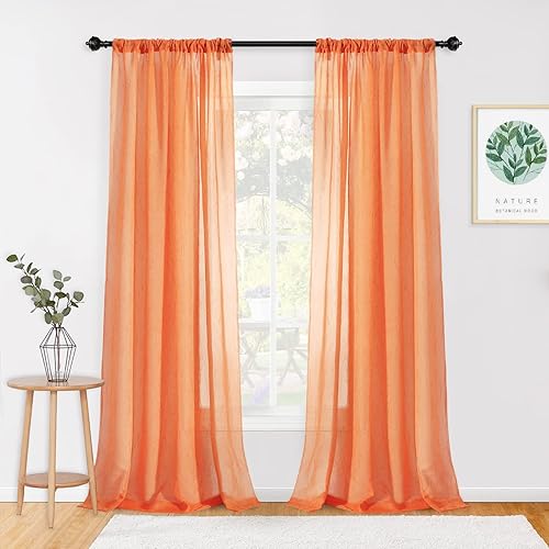 MYSKY HOME - Cortinas transparentes de gasa para ventana y barra de cortina, juego de 2 paneles de cortina transparentes arrugados, Poliéster &