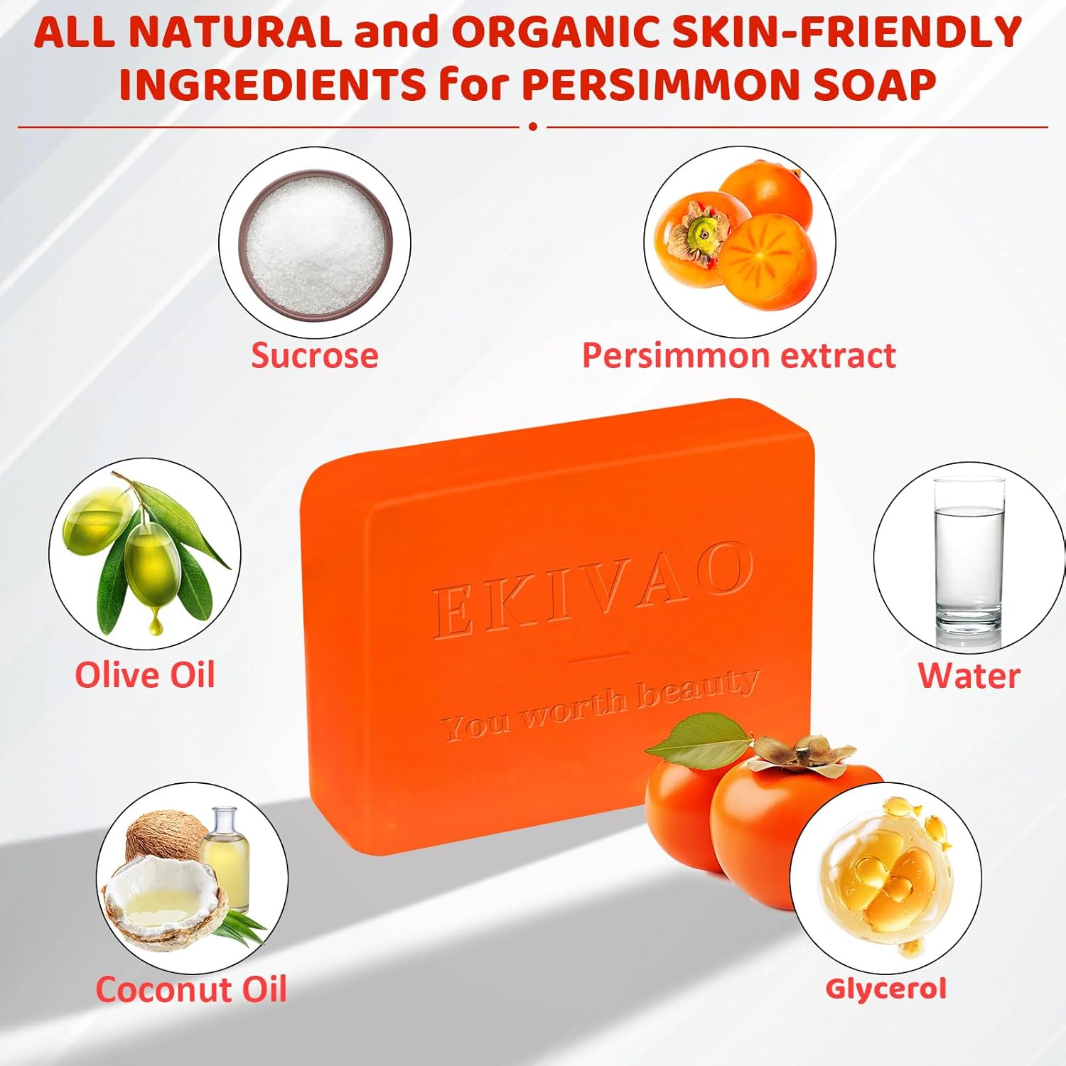 3Pack Natural Persimmon Soap Bar for Body Odor Control, Organic Deodorant Body Persimmon Bar Soap for Old People Smell, Remove Odor Bath Soap for Women & Men - Image 2