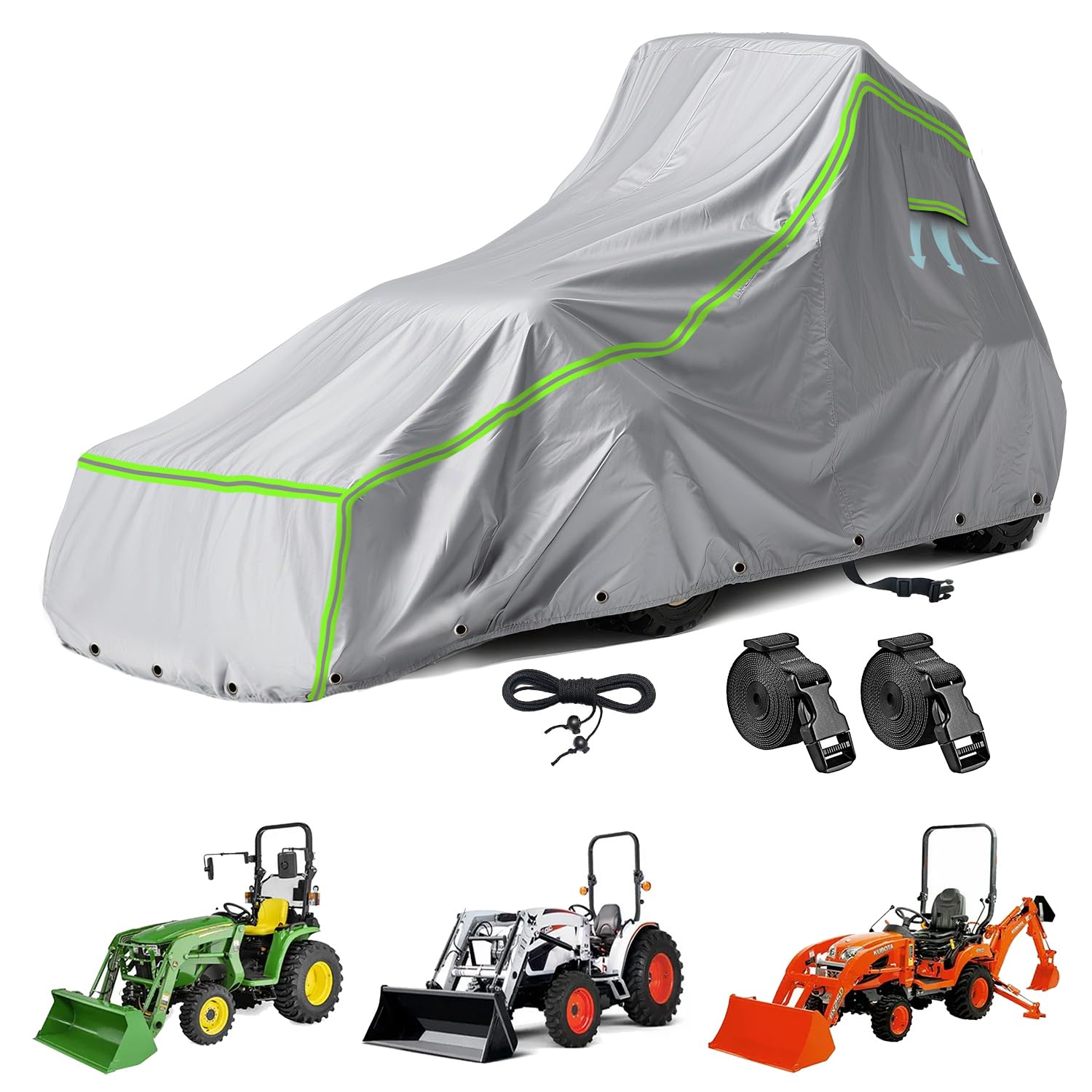 Tractor Cover for John Deere, Kubota, and New Holland - 600D Oxford Fabric for Snow, Rain, and Dust Protection - Heavy Duty Tractor Cover with Oxford Storage Bag. （189 L x 76 W x 86 H in）