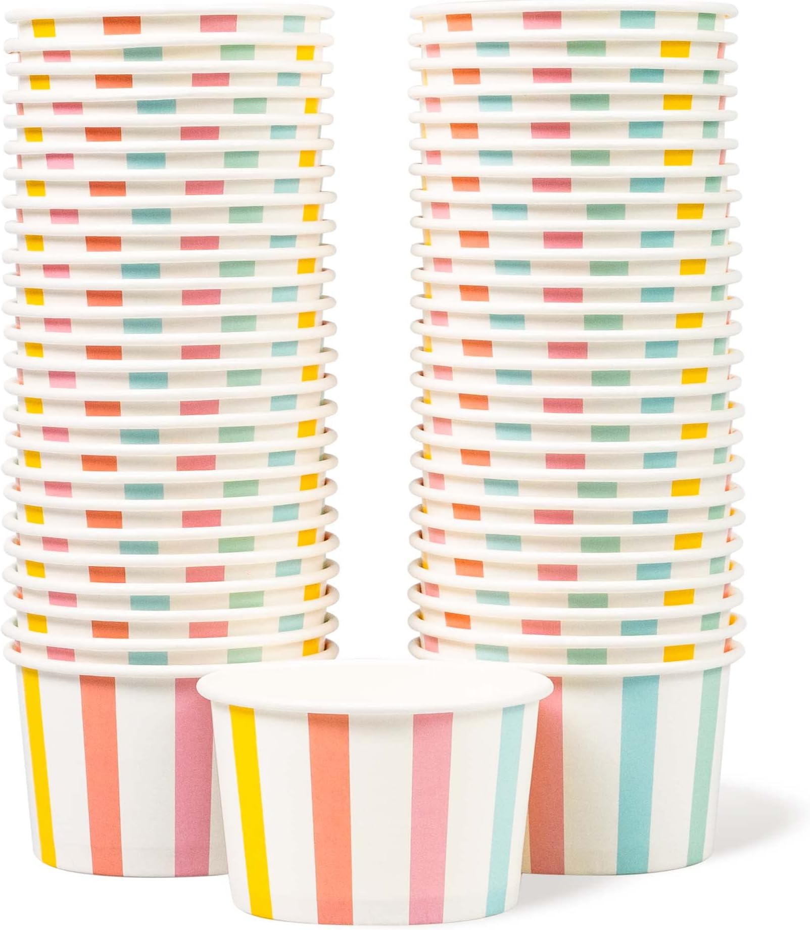 MATICAN Paper Ice Cream Cups, 50-Count 5.5-Oz Disposable Dessert Bowls for Hot or Cold Food, 5.5-Ounce Party Supplies Treat Cups for Sundae, Frozen Yogurt, Soup, Pastel Stripes