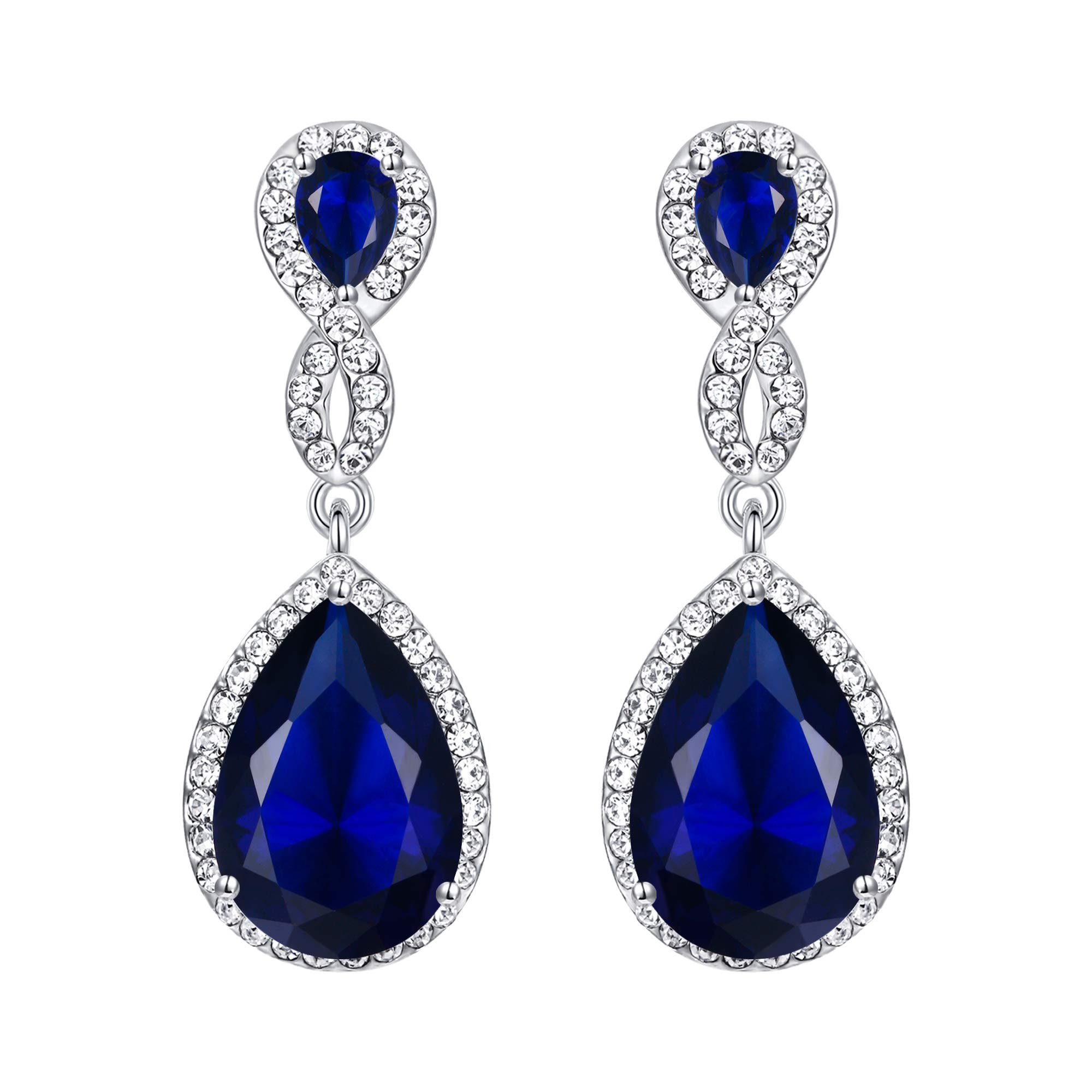 EVER FAITH Orecchini Prong Zirconia cubica festa Elegante Goccia Huggie Cerchio a lobo Blu Argento-fondo