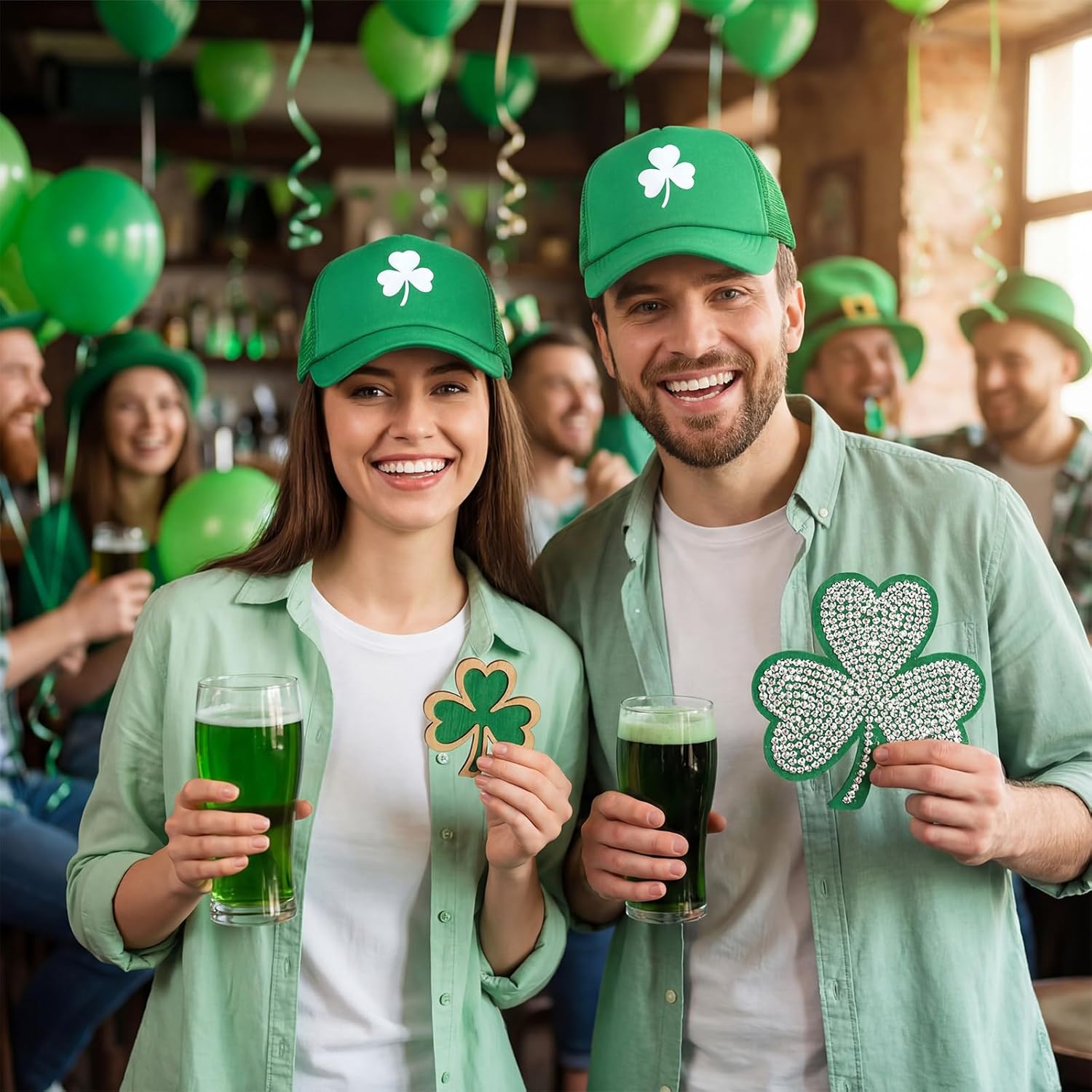 12-24 Pack St. Patrick's Day Trucker Hat Shamrock Baseball Cap Adjustable Irish Mesh Foam Cotton Hat for Men Women