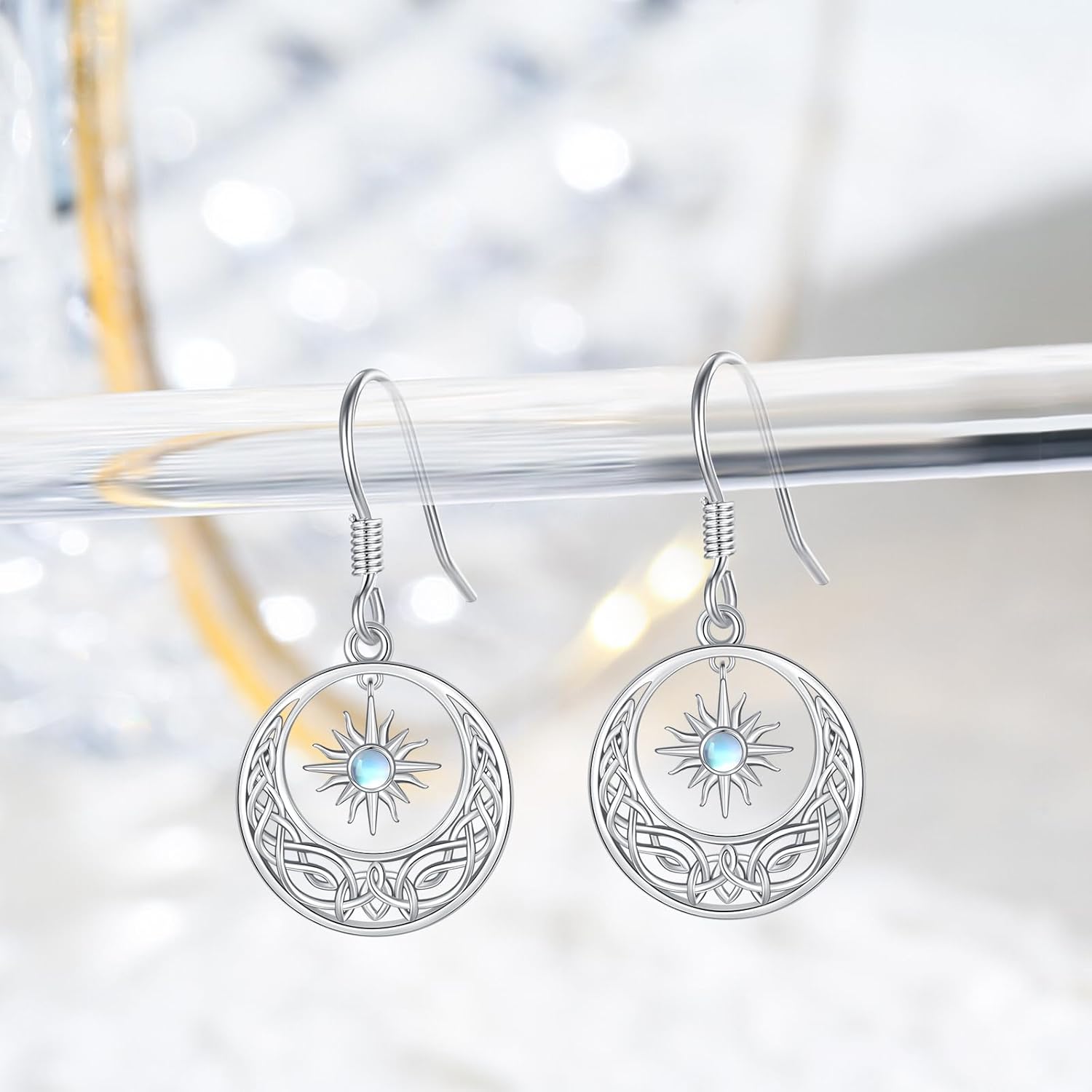 Star Earrings for Women 925 Sterling Silver Star Dangling Drop Earrings with Moonstone/Zircon Jewelry Gifts for Women - Image 2