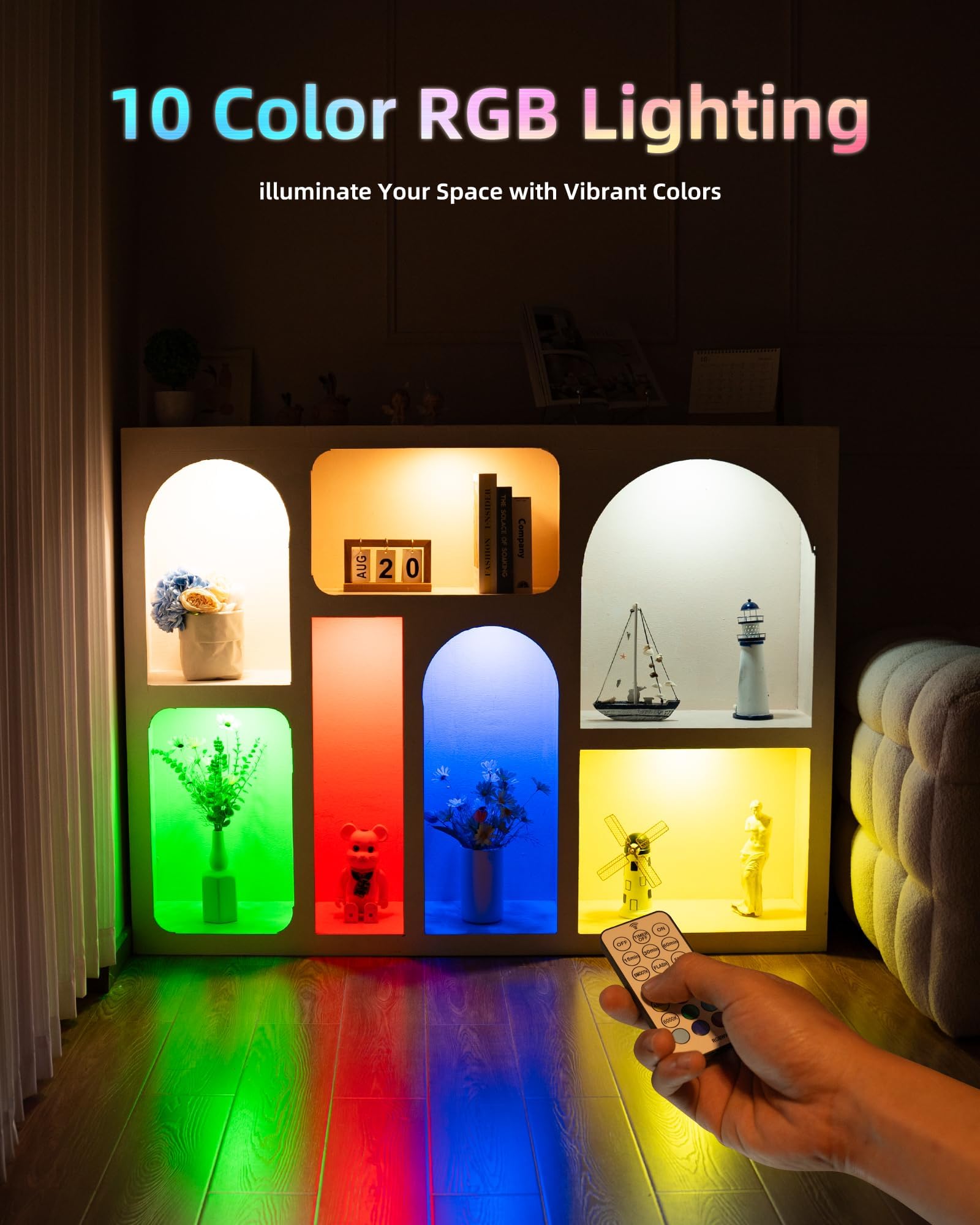 HOLKPOILOT Puck Leuchten con telecomando, illuminazione da incasso ricaricabile con batteria da 2000 mAh, 3 temperature di colore e 7 colori RGB, luce magnetica per armadio