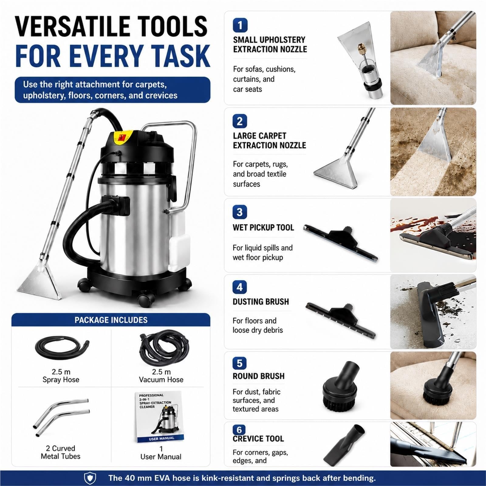 Nettoyeur de tapis professionnel 3 en 1, aspiration et lavage eau poussière