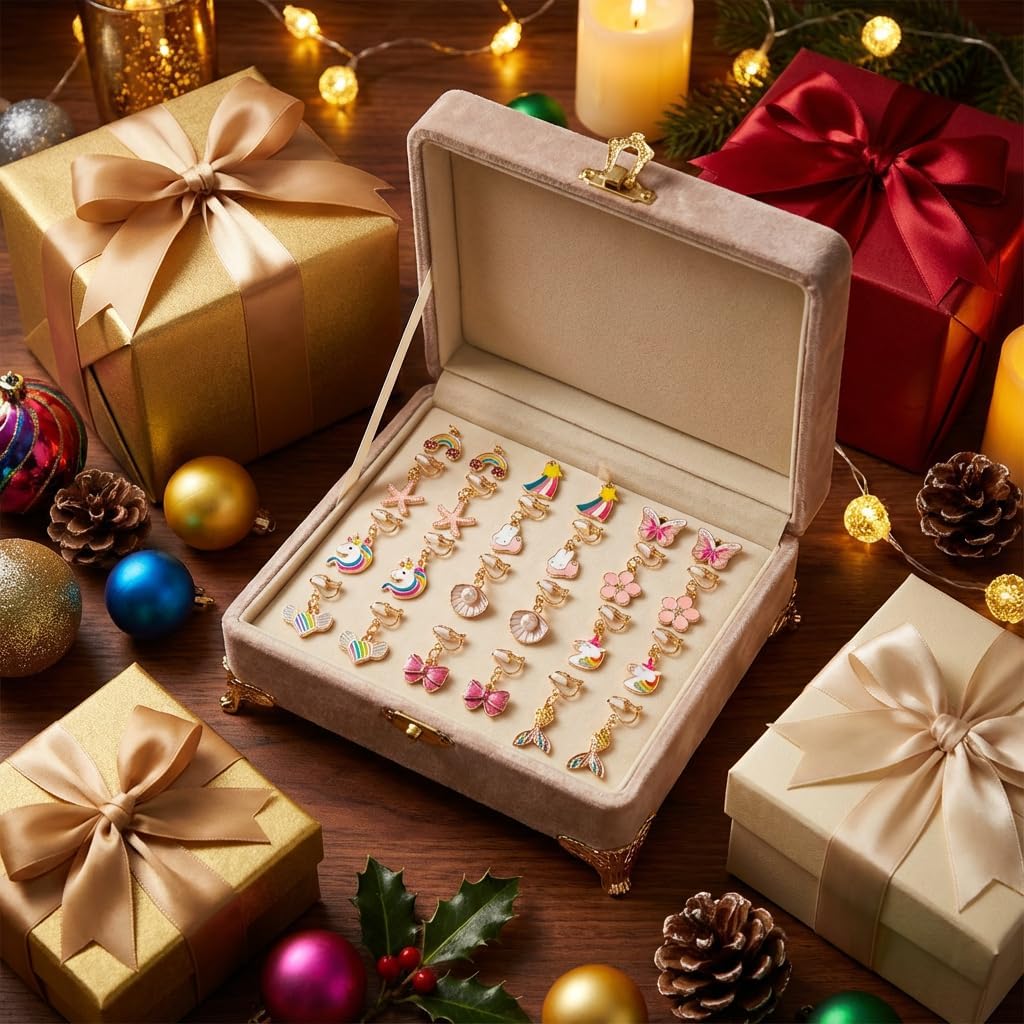 12 Pairs Kids Clip-on Earrings - Cute Unicorn Designs, Non-Pierced Dress Up Alloy Jewelry for 4-12 Year Old Girls Birthday Christmas Valentine's Day Holiday Gifts,Party favors Kids Toys - Image 6