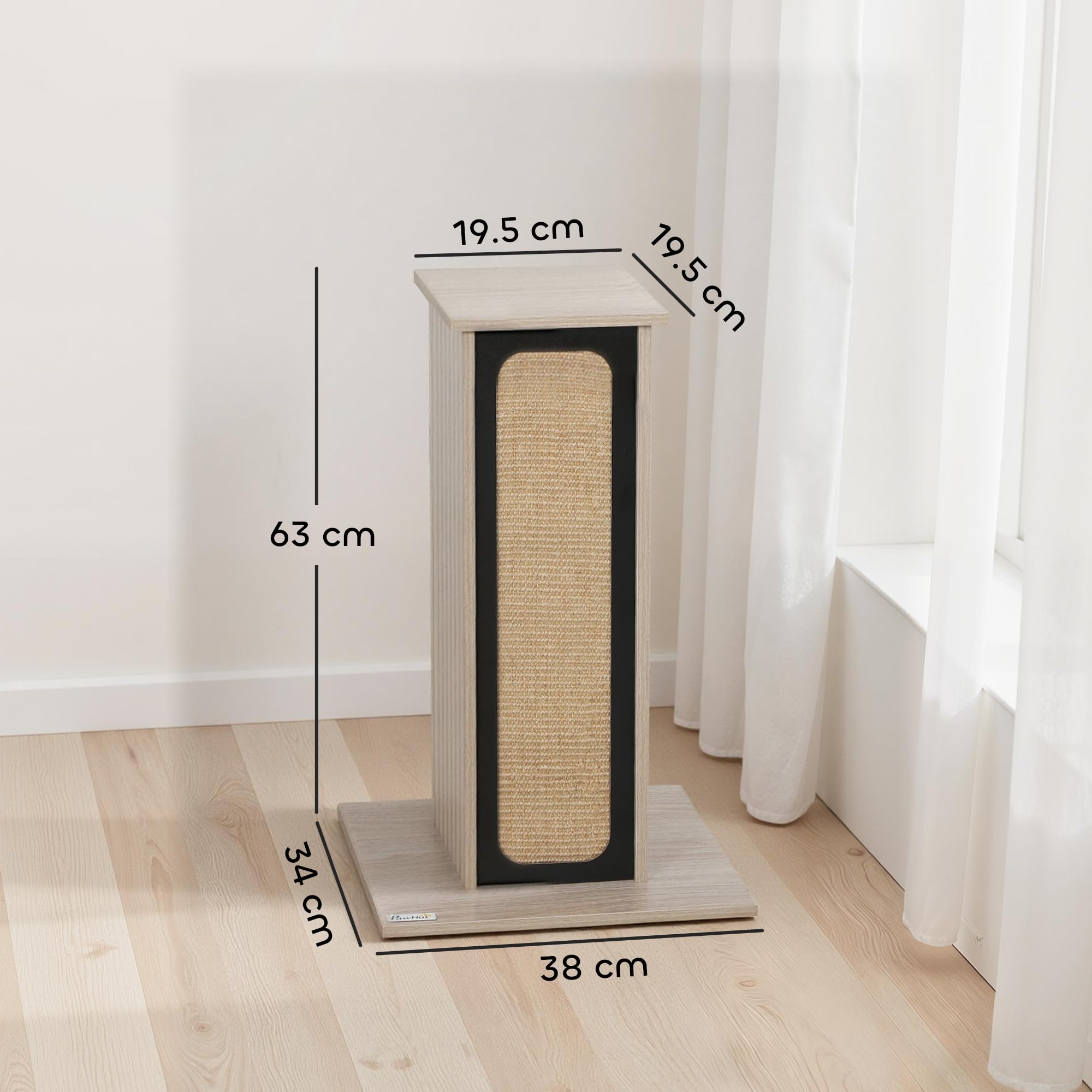Rascador para Gatos PawHut, rascador Alto de 63 cm con Tablero de rascado reemplazable, Percha Superior, Alfombrilla de rascado de sisal Natural, para Gatos Grandes y Gatitos, Roble