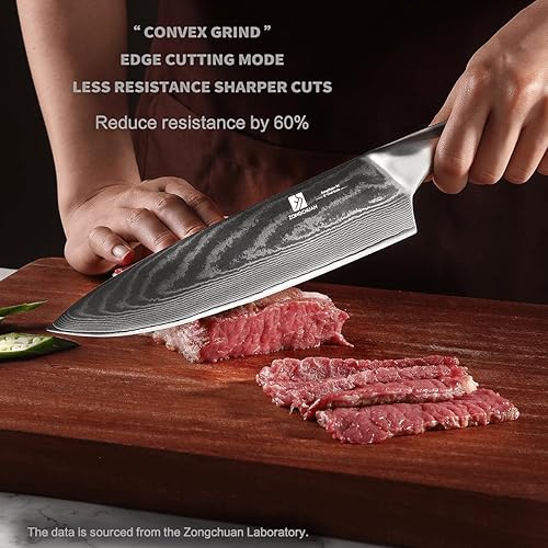 Miniatura 3 de Cuchillo de chef 9C de 8 pulgadas, experiencia de corte ultra suave, cuchillo de cocina de Damasco que ahorra esfuerzo, afilado de grado