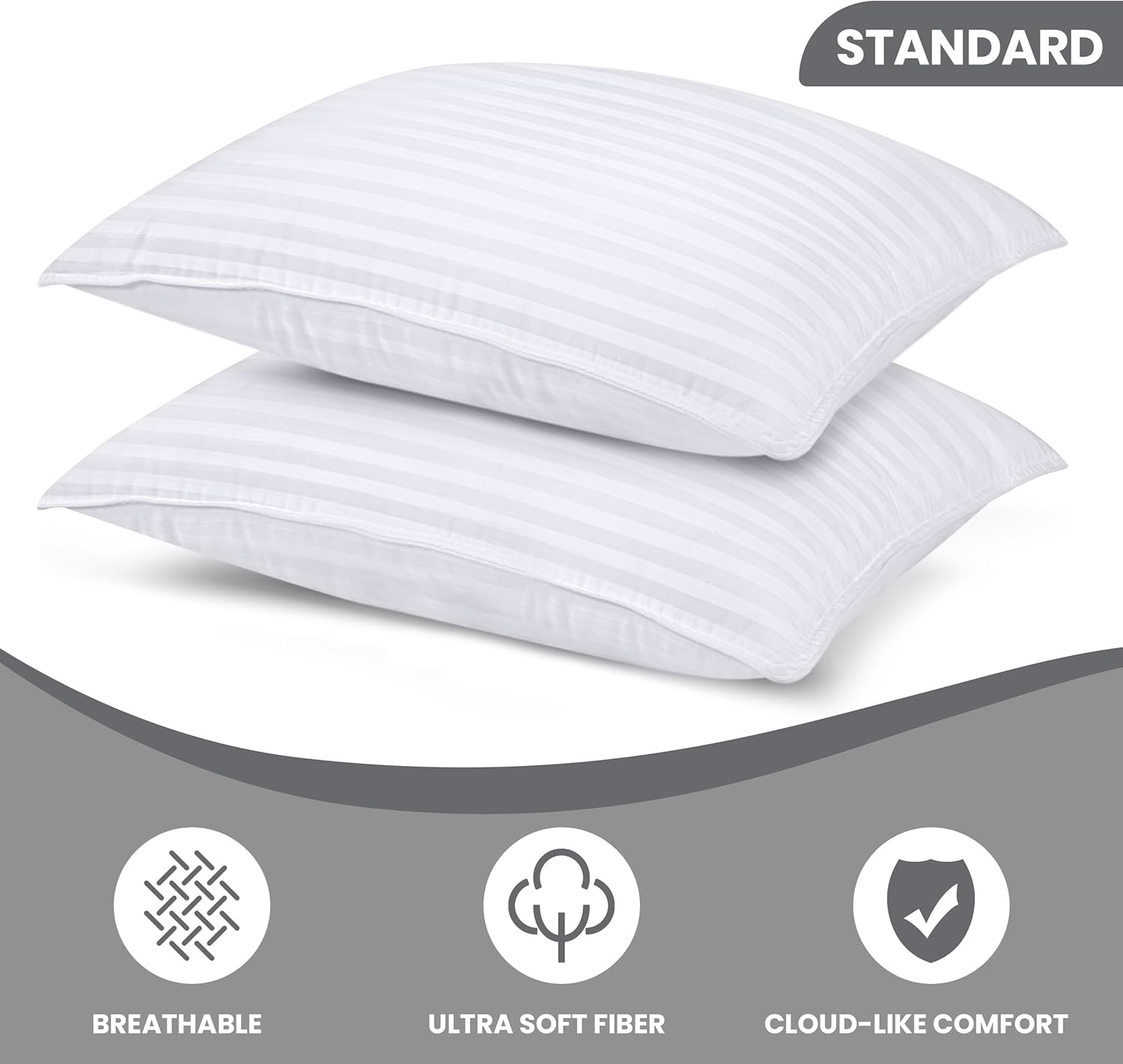 Utopia Bedding Bed Pillows for Sleeping Standard Size (White), Set of 2, Down Alternative Pillow for Sleeping, Cooling Hotel Quality Pillow Set for Back, Stomach or Side Sleepers - Image 2