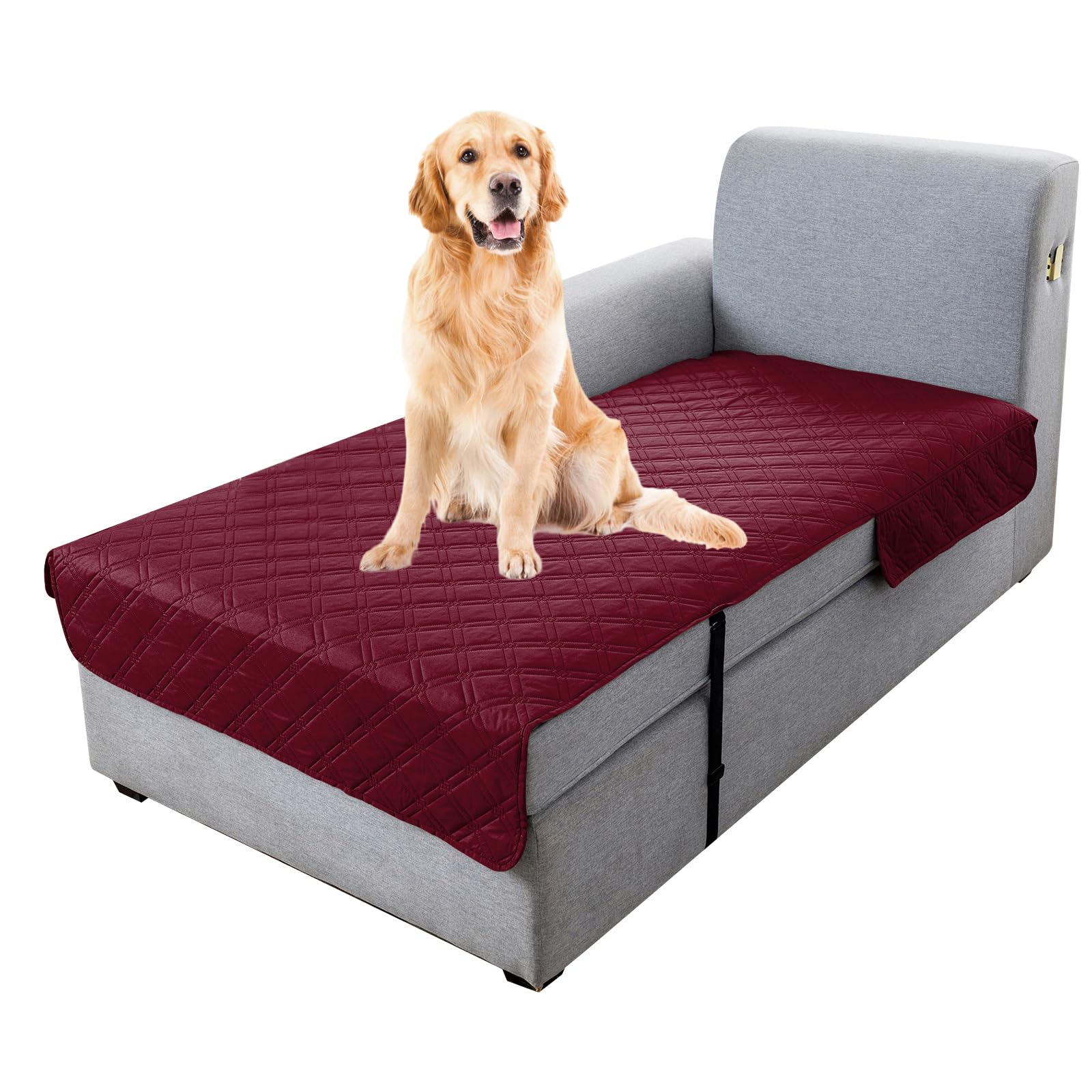 Genina L Shape Couch Cover, Sectional Couch Chaise Covers, Waterproof Washable Sofa Covers for Left L Shape Chaise Lounge, Anti-Slip Sofa Slipcovers for Dogs Cats Pet Friendly (Burgundy)